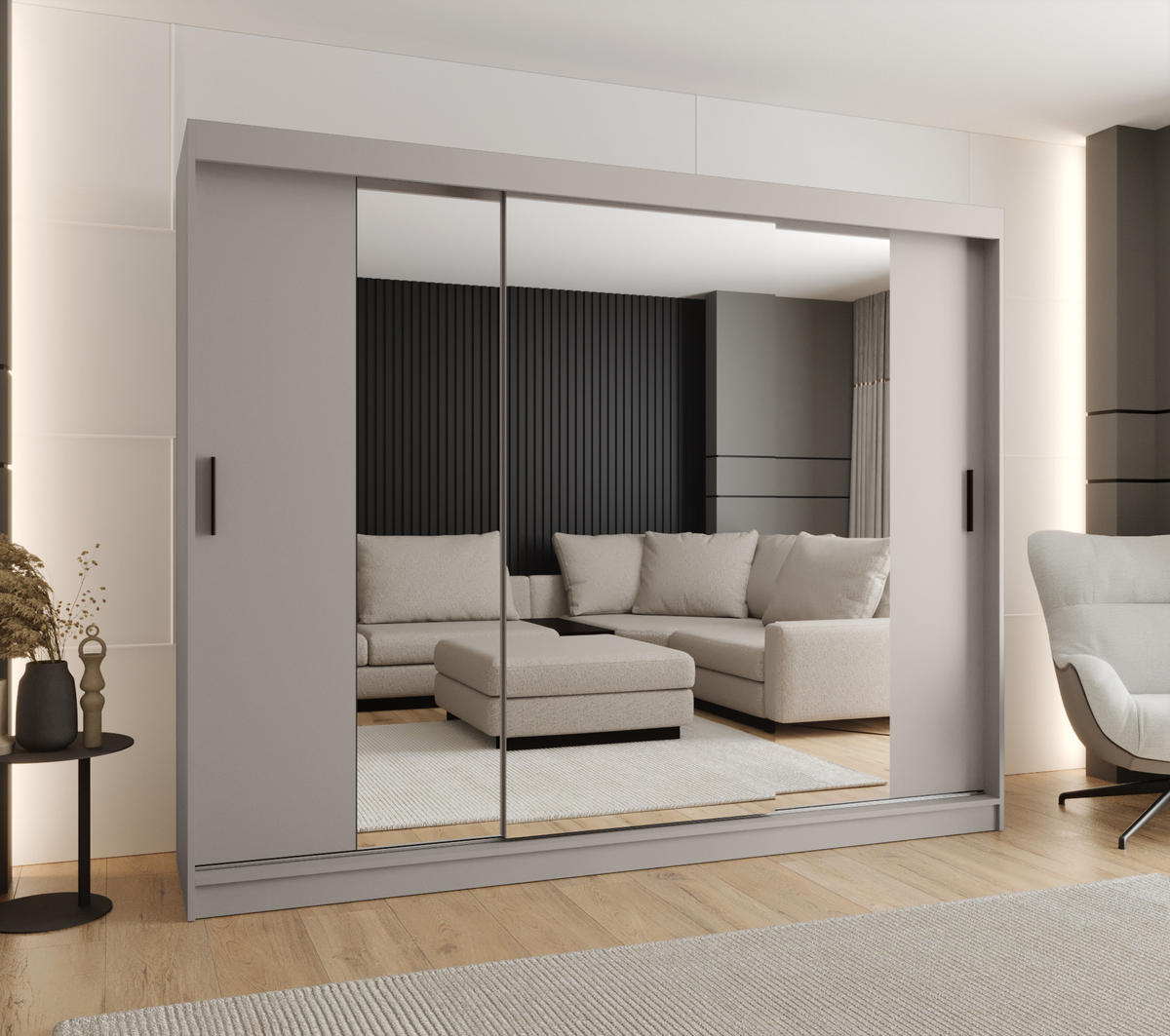 ŠATNÍ skříň s posuvnými dveřmi 200/250/62 3dveřová - černá/kašmírová, dřevo/plast (250/200/62cm)