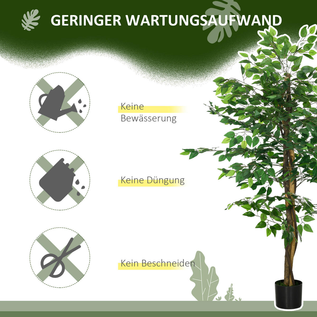 KÜNSTLICHE Pflanze, 150 cm Kunstpflanze, Kunstmoos, Künstlich Ficus Kunstbaum, Grün - Grün, Kunststoff (150cm) - HOMCOM