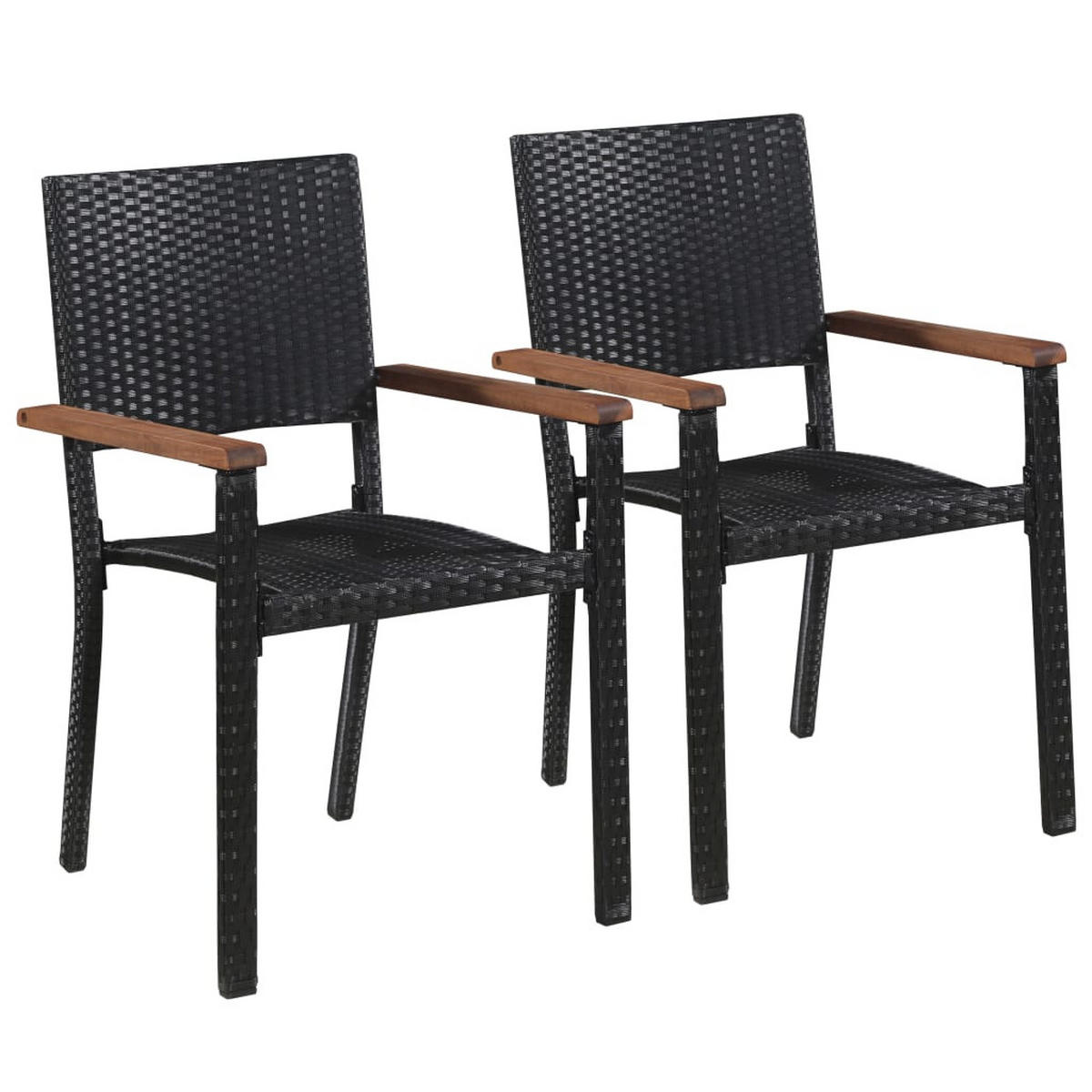 GARTENSTÜHLE 2 Stk. Poly-Rattan Schwarz - Schwarz, Kunststoff (56/88/55cm) - furnicato
