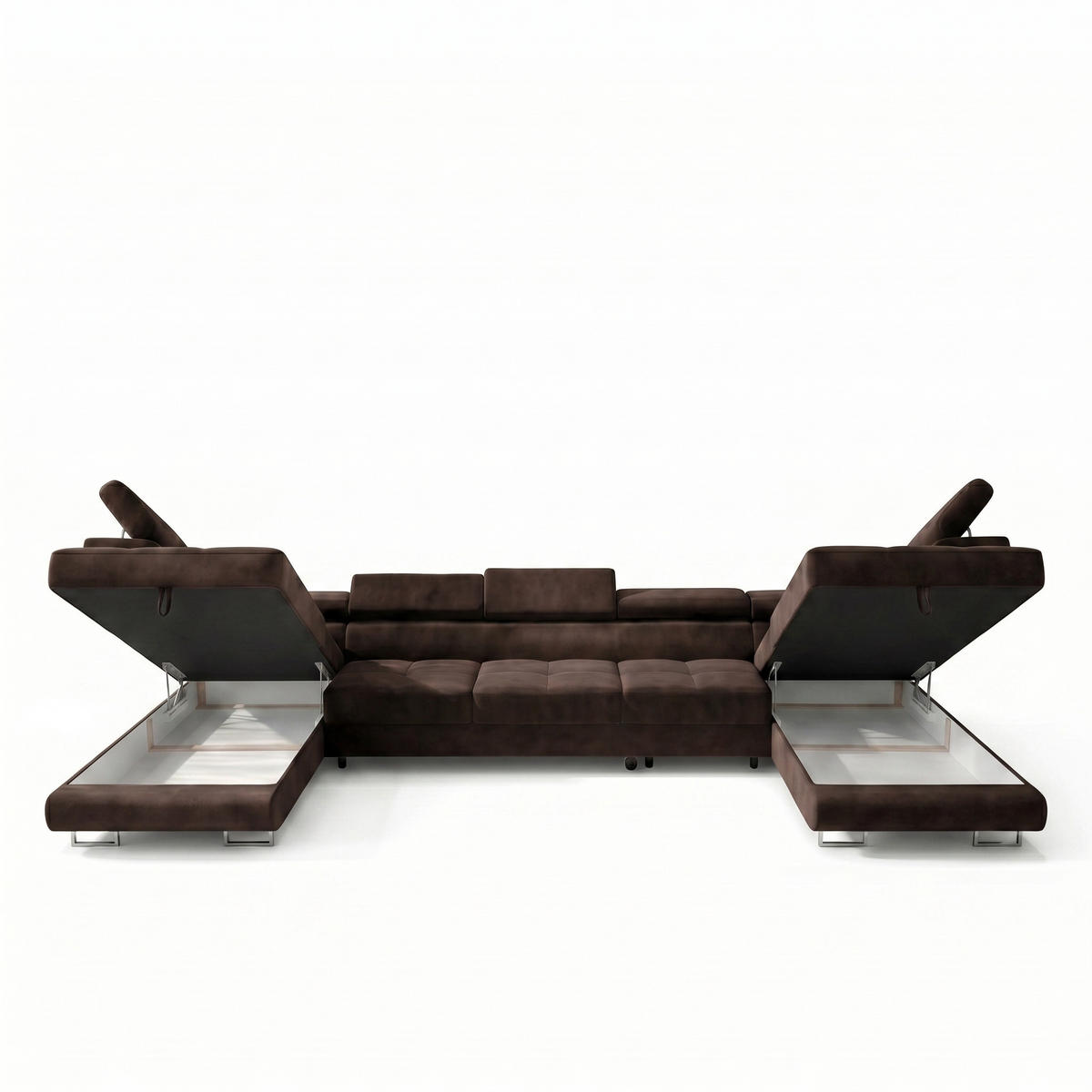 ECKSOFA U-Form WILD MAXI U2 mit Schlaffunktion 125x329 Velours Braun - Chromfarben/Braun, Holz/Textil (400/90/203cm) - Muffo
