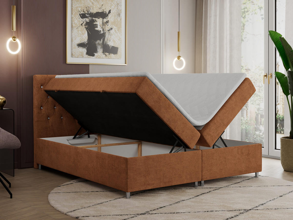 BOXBETT ROMA 140/200 - Orange Strukture - H3 - Orange, Holz/Textil (140/200cm)