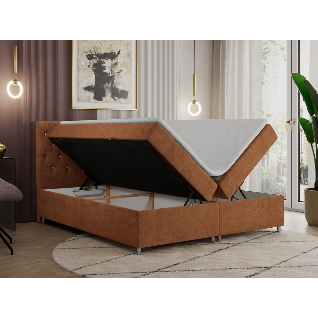 Thumbnail - Boxbett, Orange, Textil, 2-Sitzer, H3, 7-Zonen, Rechteckig, 140x200 cm, Oeko-Tex®, Schlafzimmer, Betten, Boxspringbetten