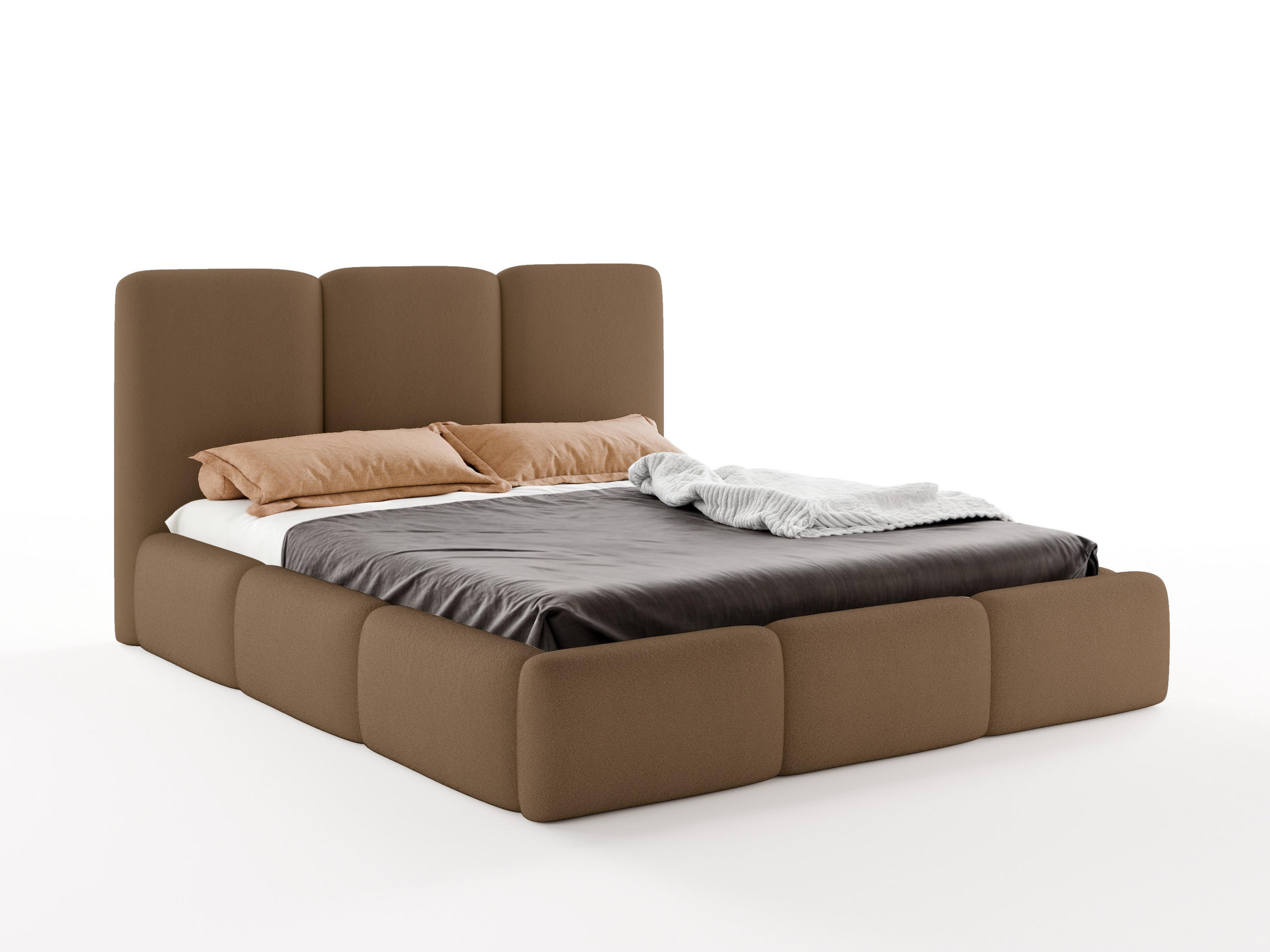 POLSTERBETT VARDO 160x200 cm mit Bettkasten, Stauraum und Metall-Lattenrost – Bouclé Stoff Braun - Schwarz/Braun, Textil/Metall (160/200cm) - Luxkor24
