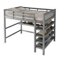 HOCHBETT mit Schreibtisch und Regalen 140x200 cm Kiefernholz Grau - Grau, Holzwerkstoff (140/200cm) - Beauniv