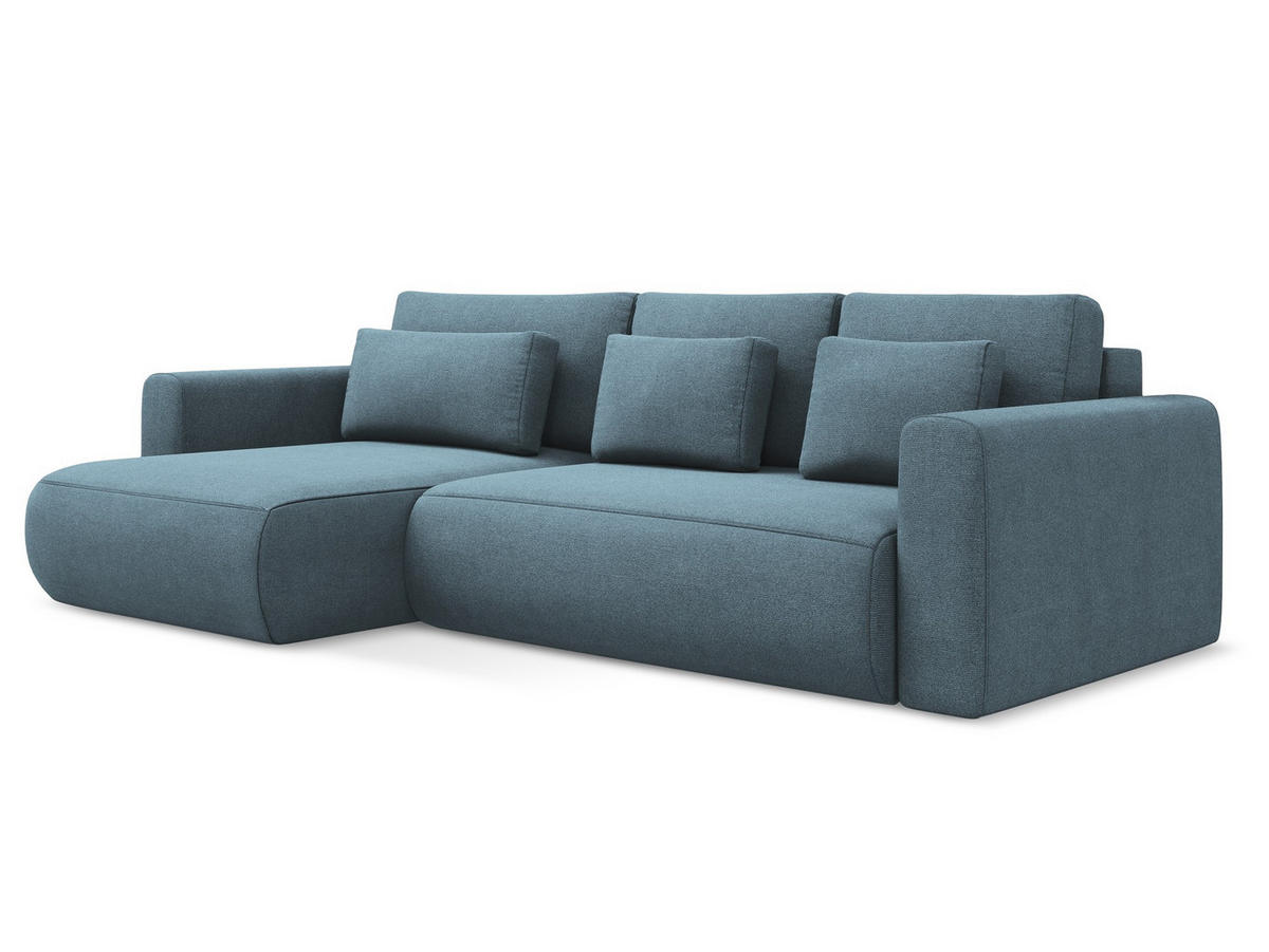 ECKSOFA mit Schlaffunktion Strukturstoff Stoff Blau - Blau/Schwarz, Kunststoff/Textil (149/278cm) - Makamii