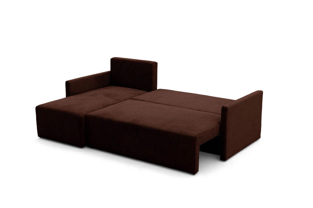 ECKSOFA GARDA L Links mit Schlaffunktion 132x198 Cord Dunkelbraun - Dunkelbraun/Schwarz, Holz/Kunststoff (209/145cm) - NACANAPA
