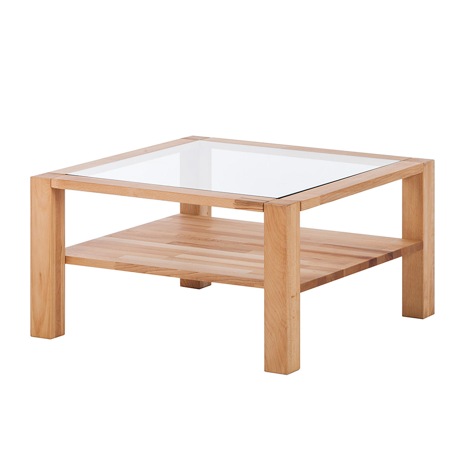 COUCHTISCH - Kernbuche massiv - geölt - Kernbuche, Glas/Holz (70/70/38cm) - home24