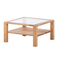 COUCHTISCH - Kernbuche massiv - geölt - Kernbuche, Glas/Holz (70/70/38cm) - home24