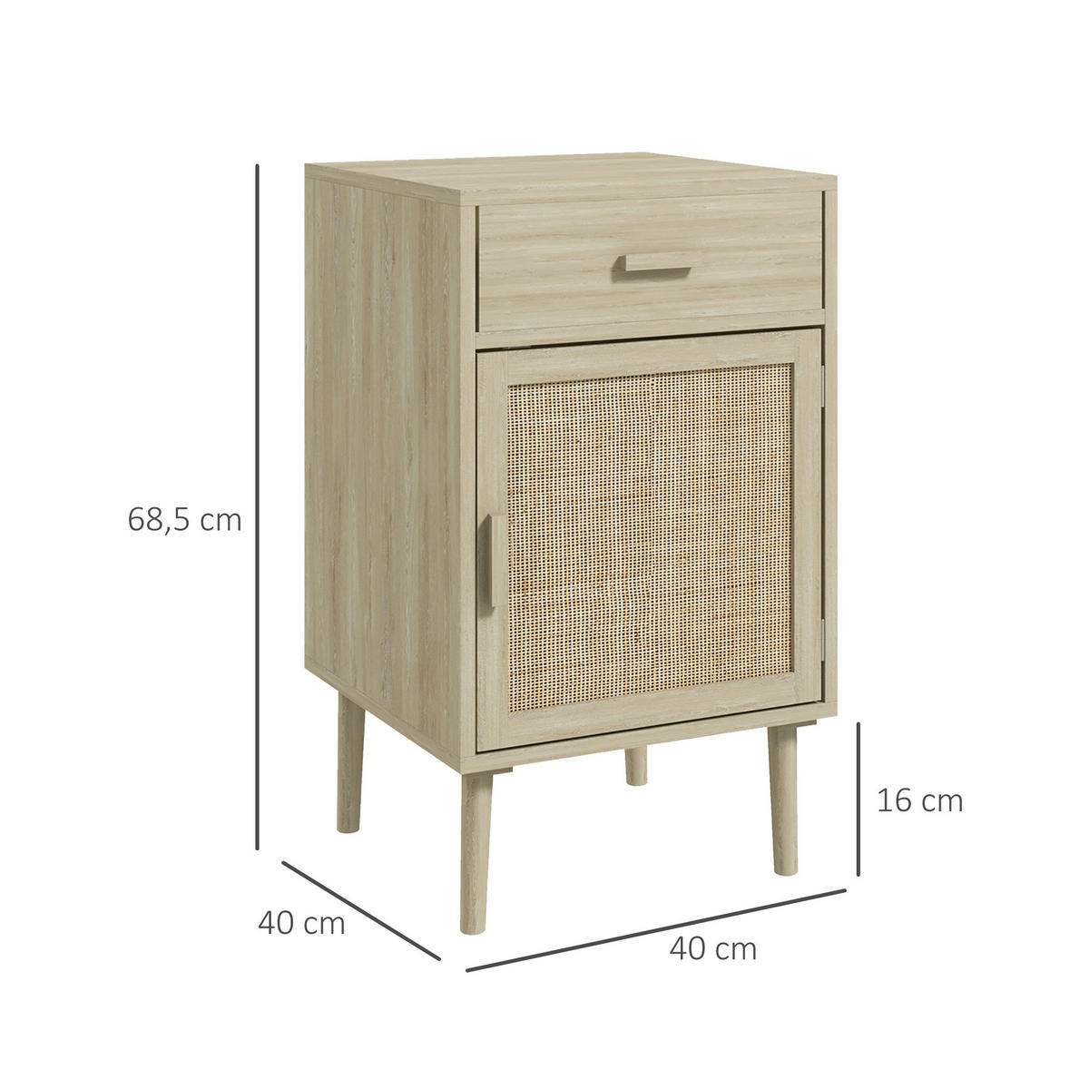 NACHTTISCH Eiche Spanplatte Rattan mit Schublade und Tür 2er-Set - Eichefarben, Holzwerkstoff (40/68.5/40cm) - PANGIVO