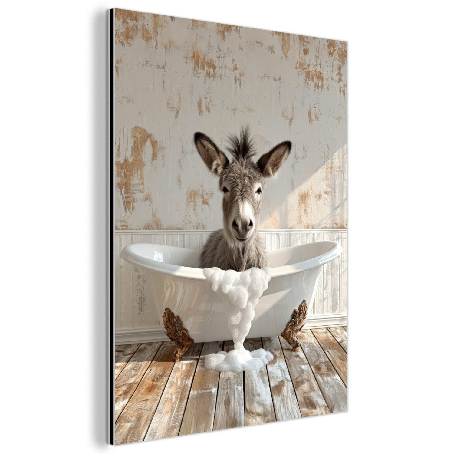 METALLBILD Esel - Tiere - Badewanne - Schaumstoff 30x40 cm - Weiß, Metall (30/40cm) - MuchoWow