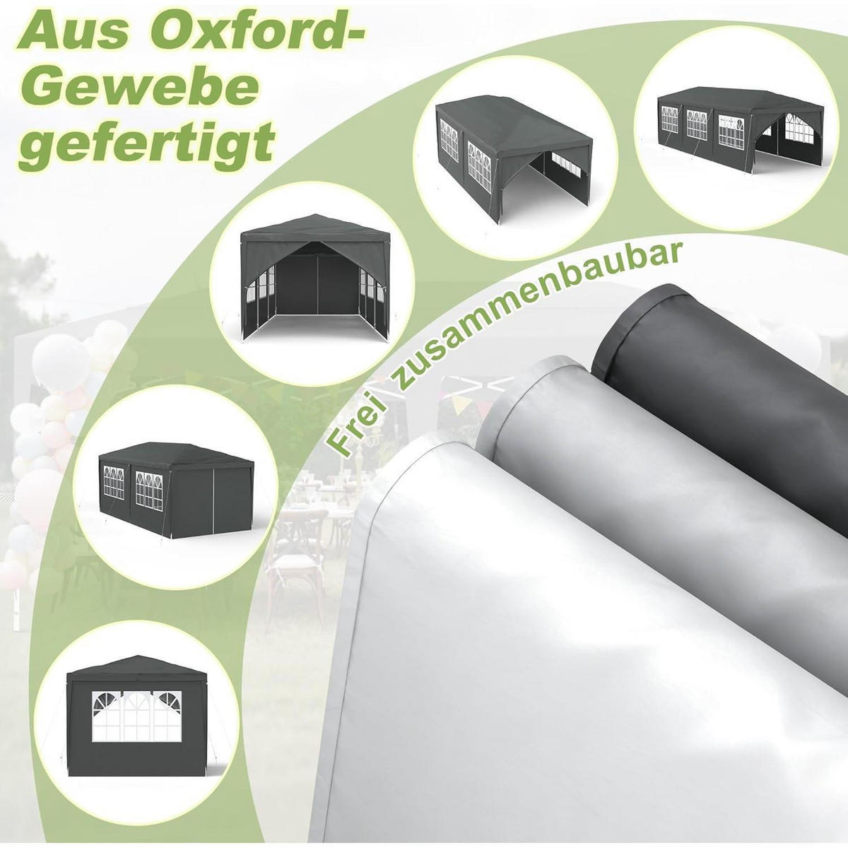 PAVILLON 3x3 m Anthrazit mit Seitenteilen und Fenstern - Anthrazit, Textil (250/300/300cm)