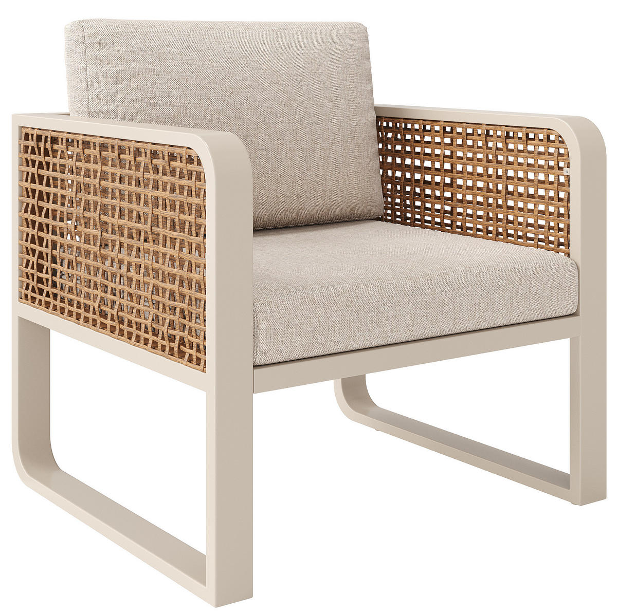 GARTENLOUNGE 178/61/76 cm beige aus PE-Rattan mit Tisch und waschbaren Kissen - Beige, Metall - OKWISH
