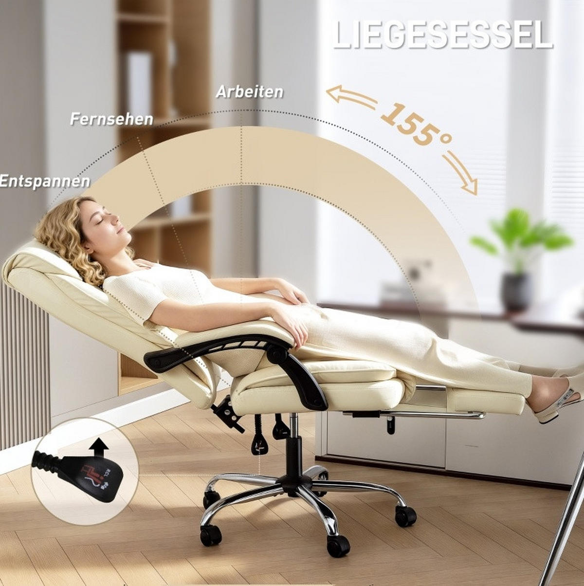 BÜROSTUHL ergonomisch mit Fußstütze Kunstleder Beige - Beige, Kunststoff (66/121/72cm) - Meubliv