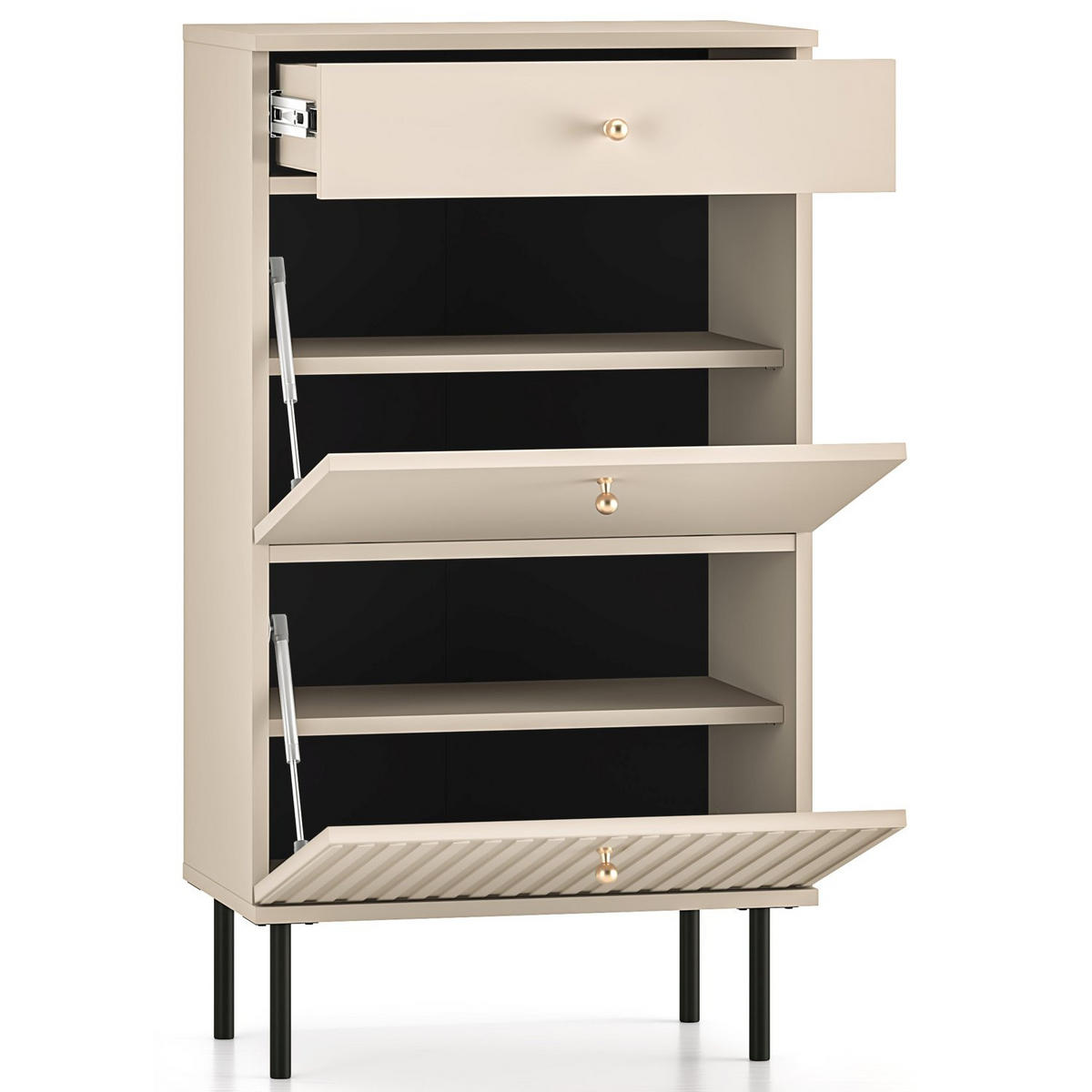 SCHUHSCHRANK Caletto Beige 55 cm - Beige/Goldfarben, Holzwerkstoff/Metall (55/98/34cm) - Selsey