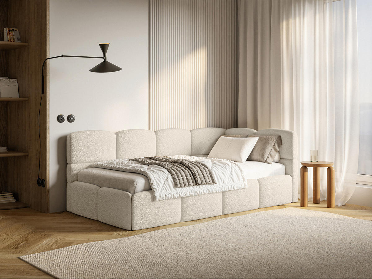 JUGENDBETT Cloudy Hellbeige 120 cm, Bouclé - Ecru/Schwarz, Kunststoff/Textil (120/200cm) - Selsey