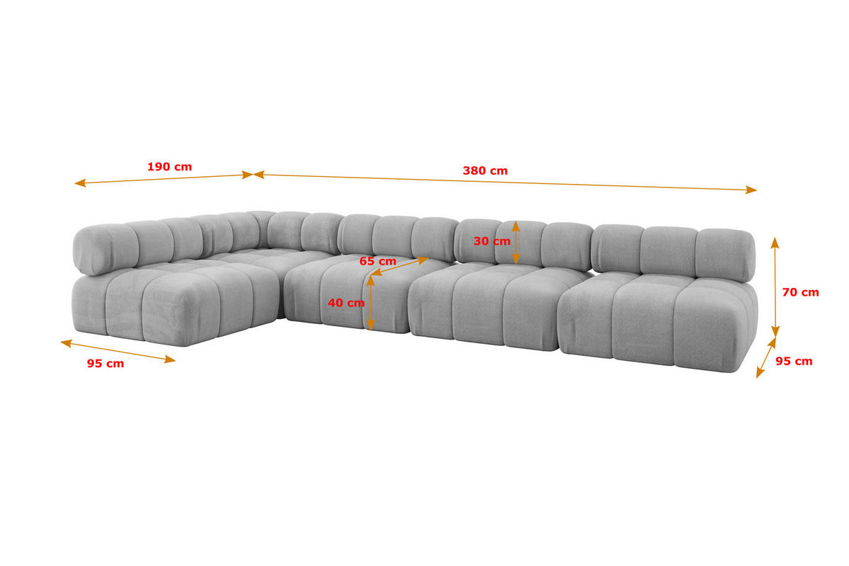 ECKSOFA modulares Sofa Samaro-L3 - 380x190x70 cm Hellgrau Velours - Hellgrau, Holzwerkstoff/Textil (380/190cm) - ALTDECOR