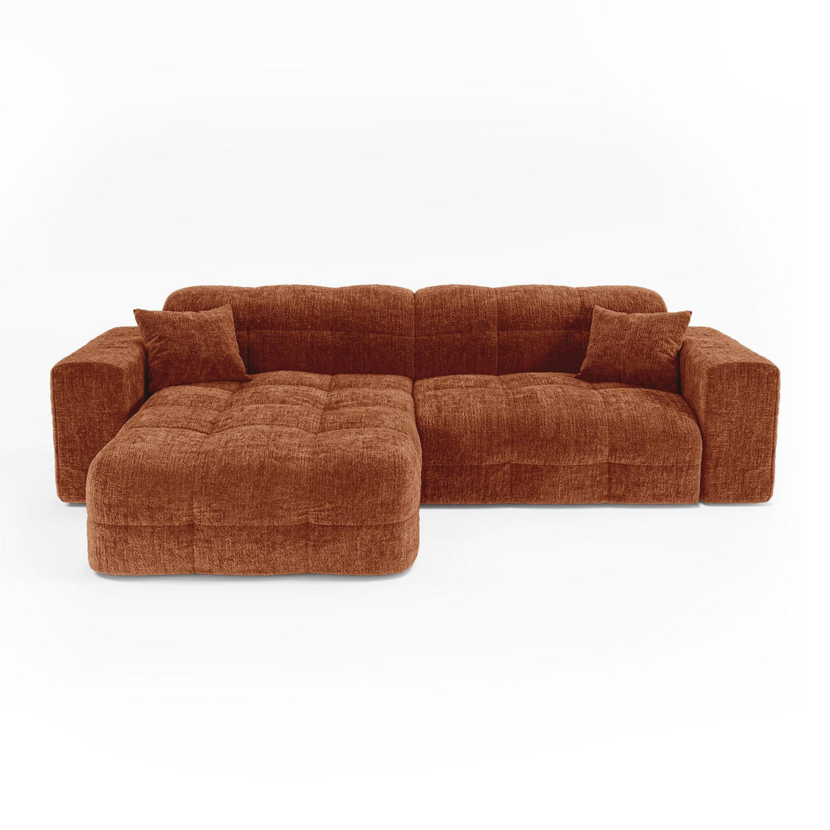 ECKSOFA (links) COCOON Geprägter Samt Terrakotta 230cm - Dunkelorange/Terracotta, Textil (230/155cm) - Premium Interiors