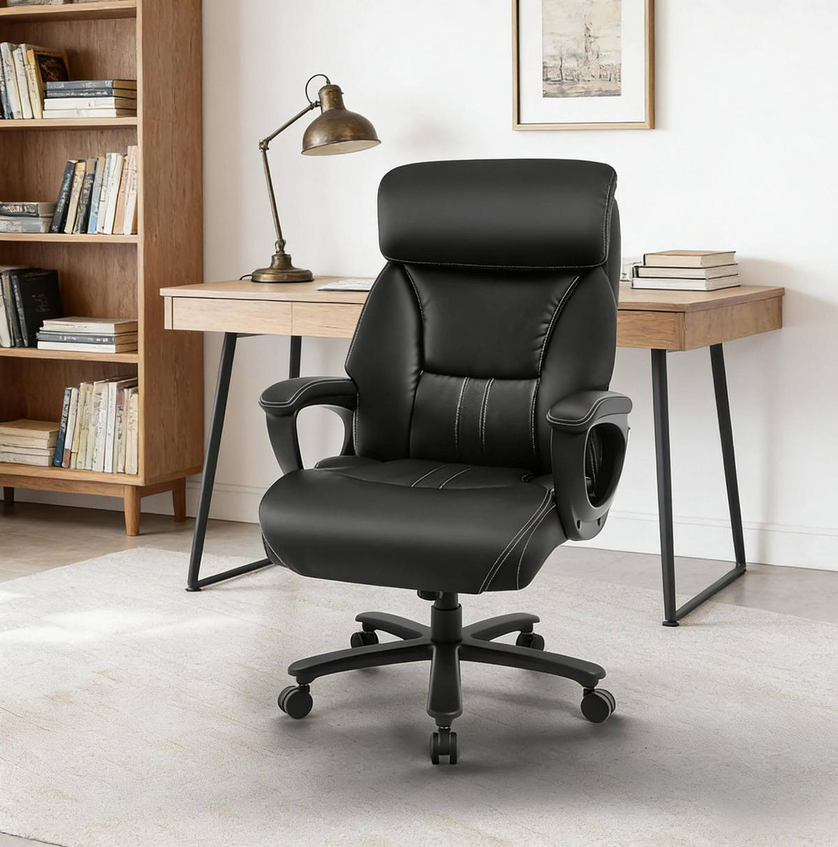 BÜROSTUHL in Schwarz 72x86x127 cm mit Kopfstütze und Wippmechanismus, belastbar bis 150 kg - Schwarz, Metall (86/127/72cm) - IVMEU
