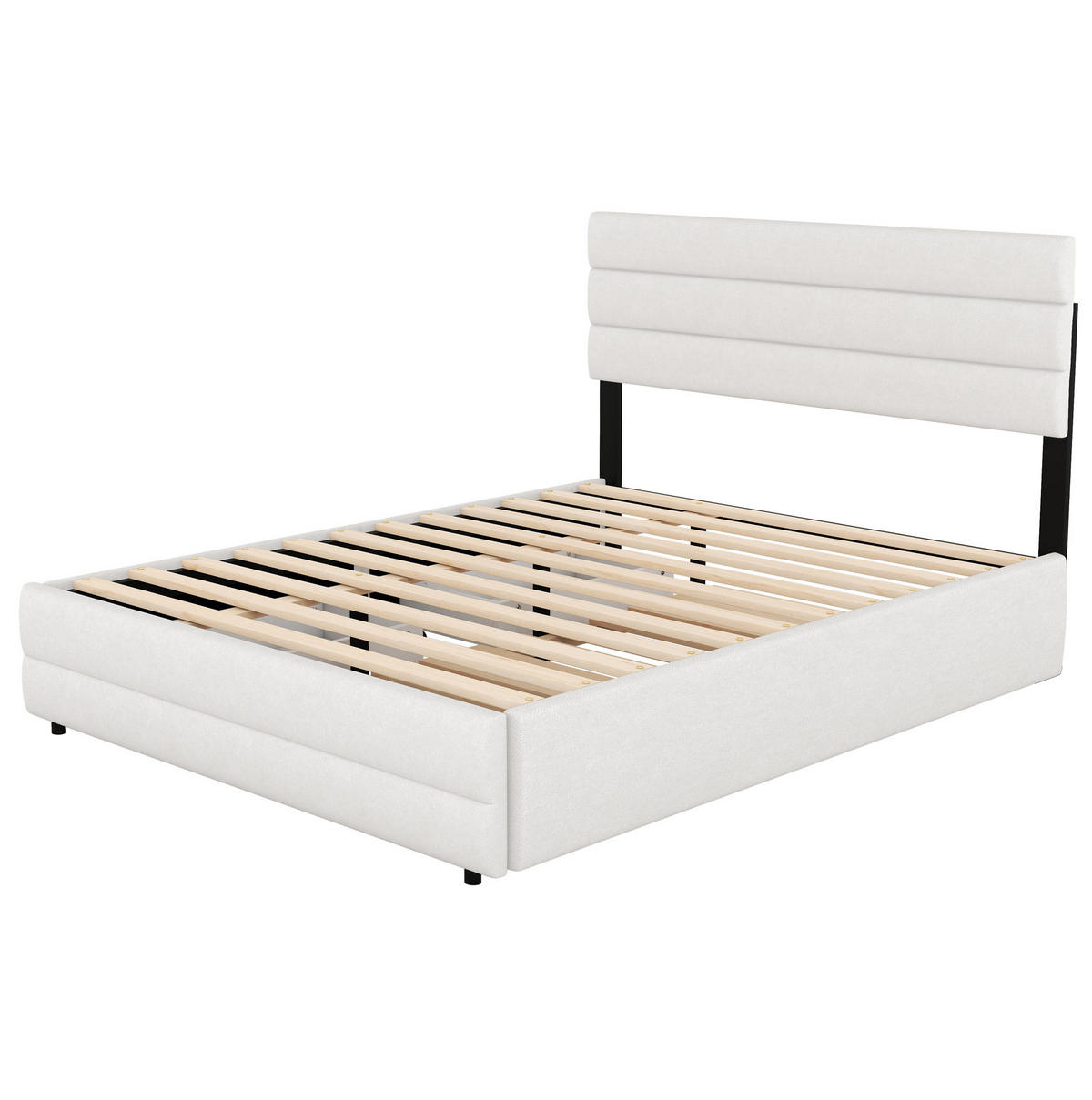 BETT mit Ausziehbett und 2 Schubladen 140x200 cm Leinen Beige - Beige, Holzwerkstoff (140/200cm) - Beauniv
