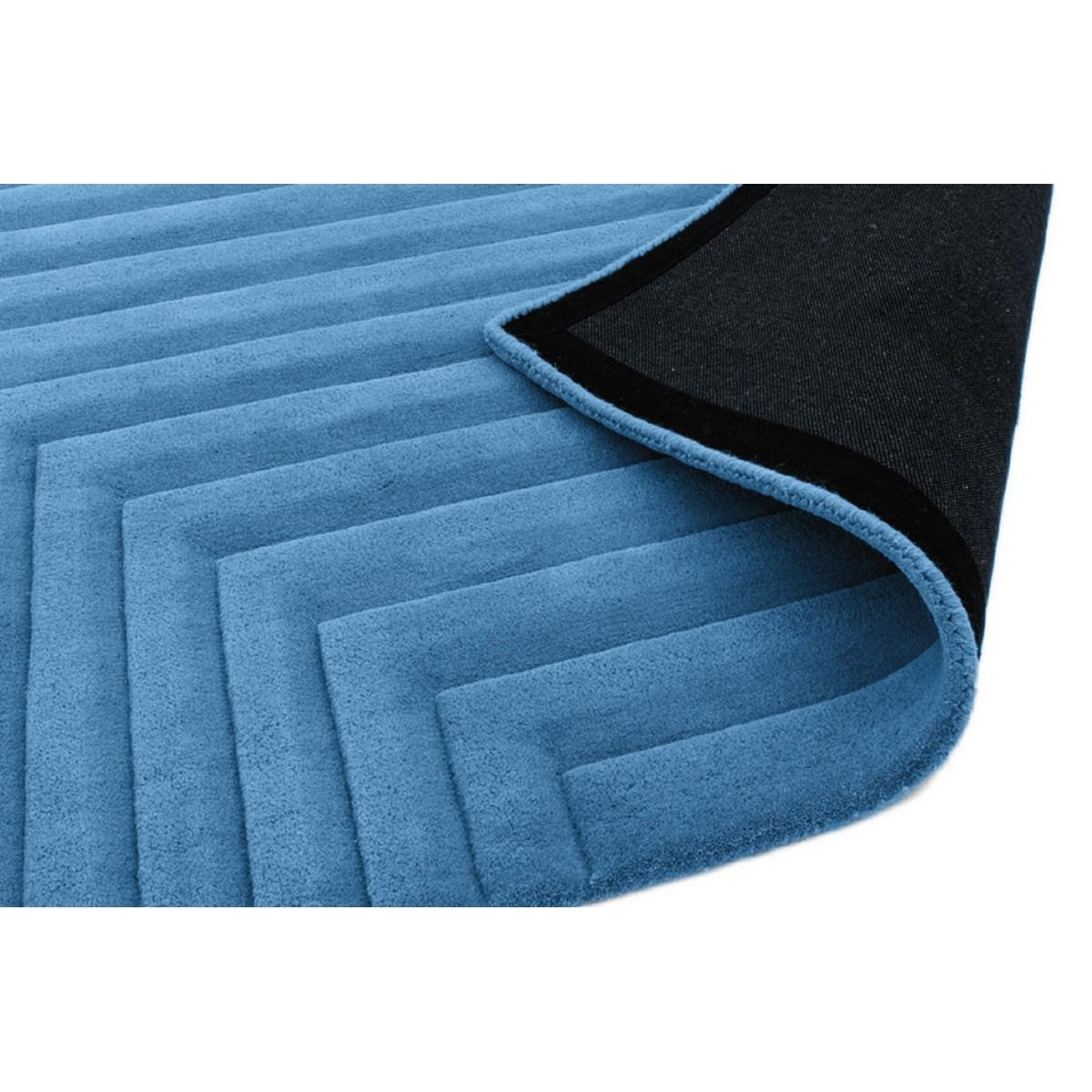 TEPPICH Einfarbiger aus reiner Wolle, handgetuftet, Reliefmuster SQUARE Blau 160 x 230 cm - Blau, Naturmaterialien (160/230cm) - Novatrend