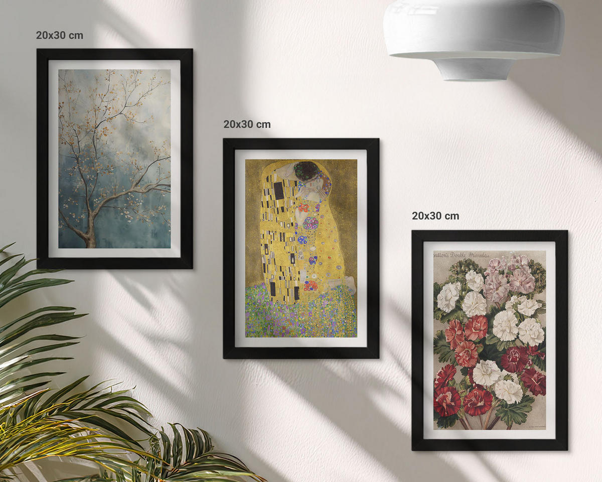 WANDBILDER 3er-Set - 20x30 cm Schwarzer Rahmen - Blumen des Baumes (Gemälde von Klimt) - Schwarz, Kunststoff (20/30cm) - ArtPrintCave