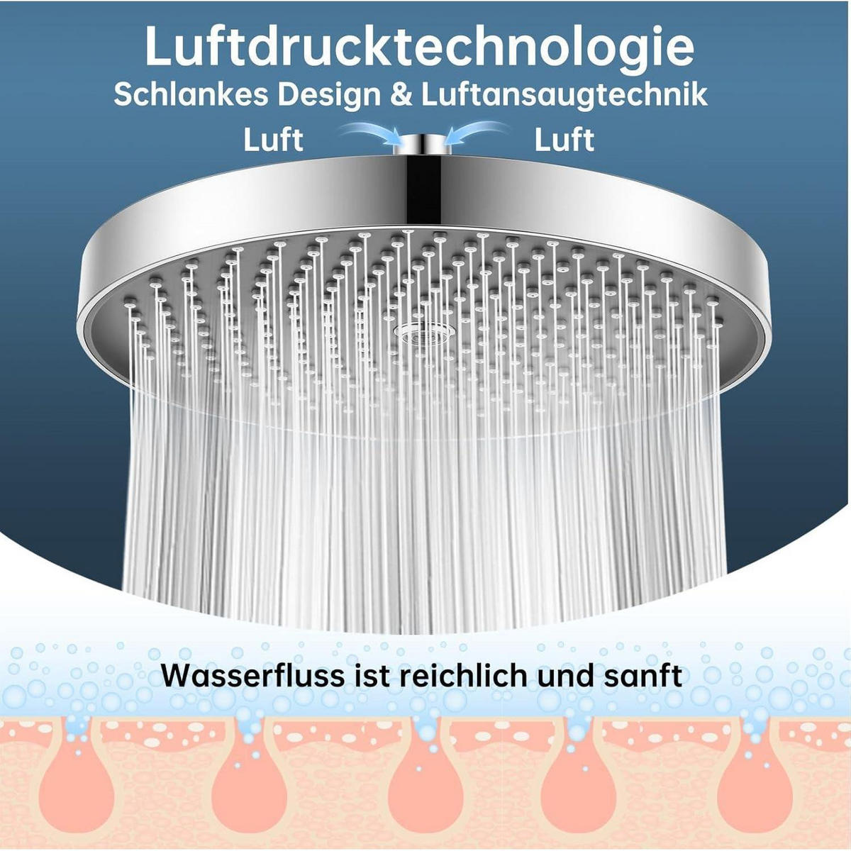 DUSCHKOPF 10 Zoll Regendusche Rund Chrom Schwarz - Silberfarben, Metall (18/12.7/26cm)