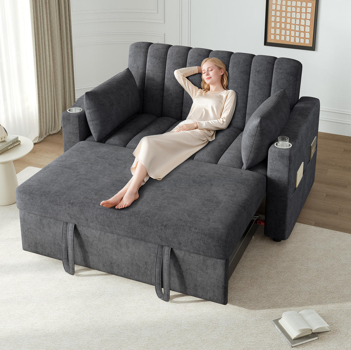 SCHLAFSOFA mit verstellbarer Rückenlehne 136 x 162 cm Grau 2-Sitzer - Grau, Metall (162/84/136cm) - Meubliv