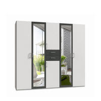 DREHTÜRENSCHRANK Kleiderschrank B225/H208/T58 cm mit Schubkästen & 2 Spiegeltüren, Weiß mit Absetzungen in Grafit / 22590 - Silberfarben/Graphitfarben, Holzwerkstoff/Kunststoff (225/208/58cm) - luma-home