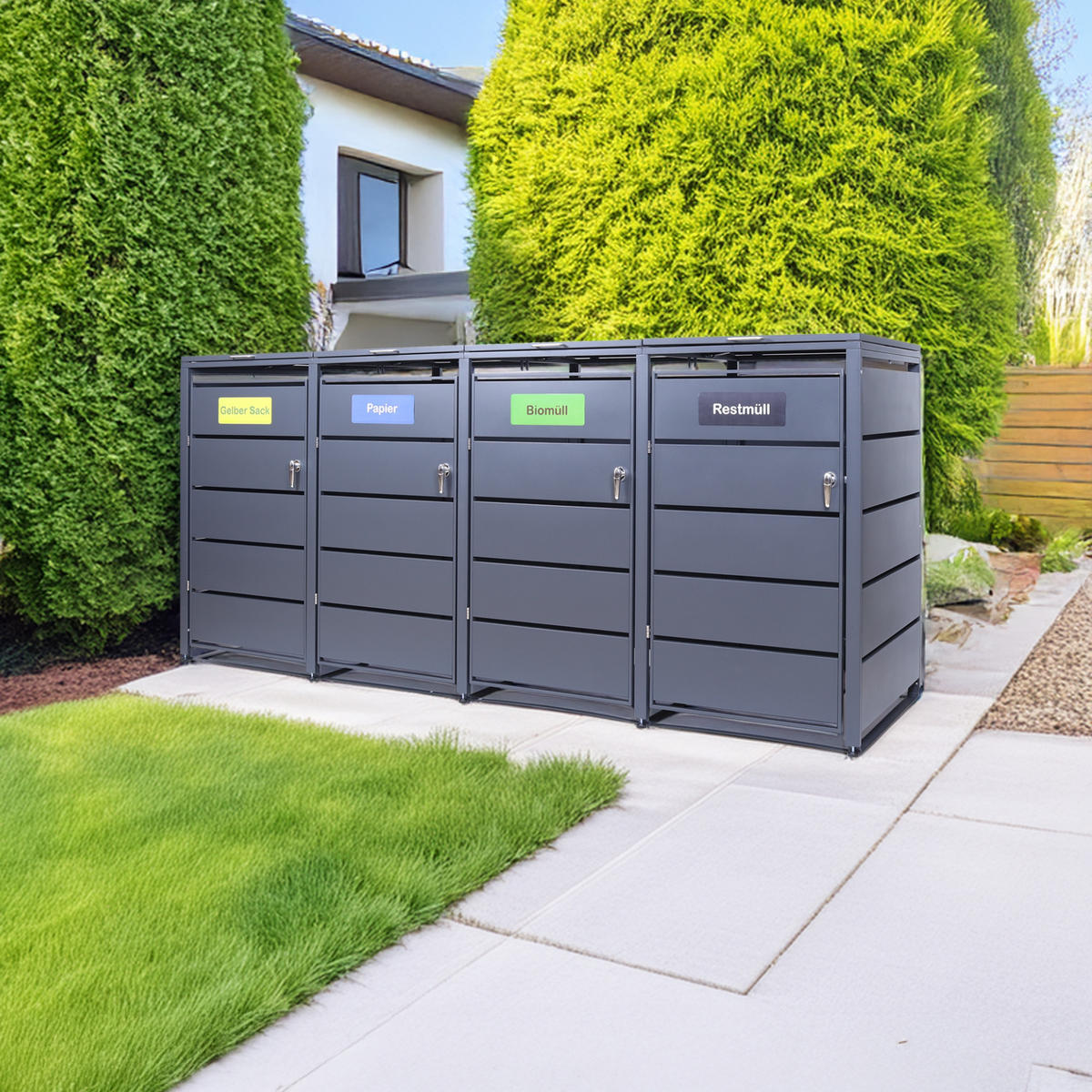 MÜLLTONNENBOX 4er - Anthrazit, Metall (260/116/80cm)
