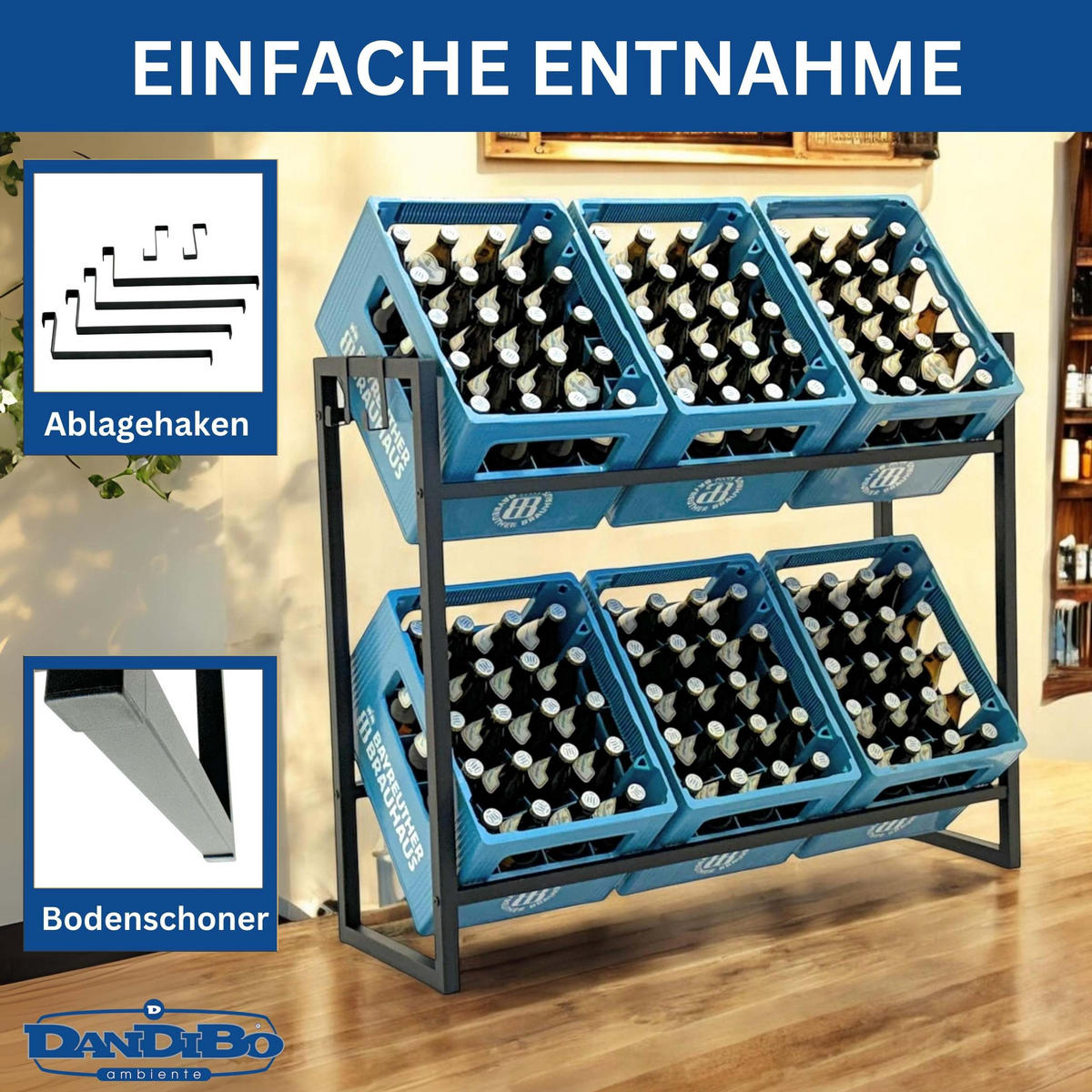 GETRÄNKEKISTENREGAL 6 Kisten Schwarz Metall 100 cm - Schwarz, Metall (100/82/32cm) - DanDiBo