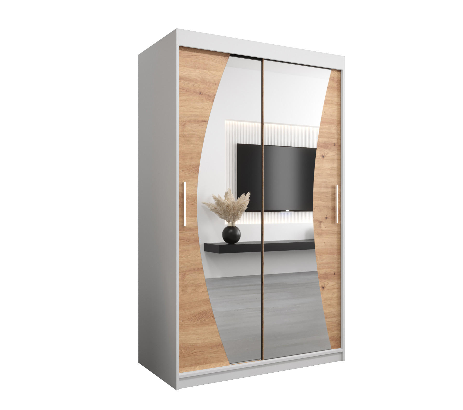 Abiks Möbel Schwebetürenschrank Weiß, Eiche Artisan 120x200x62 cm