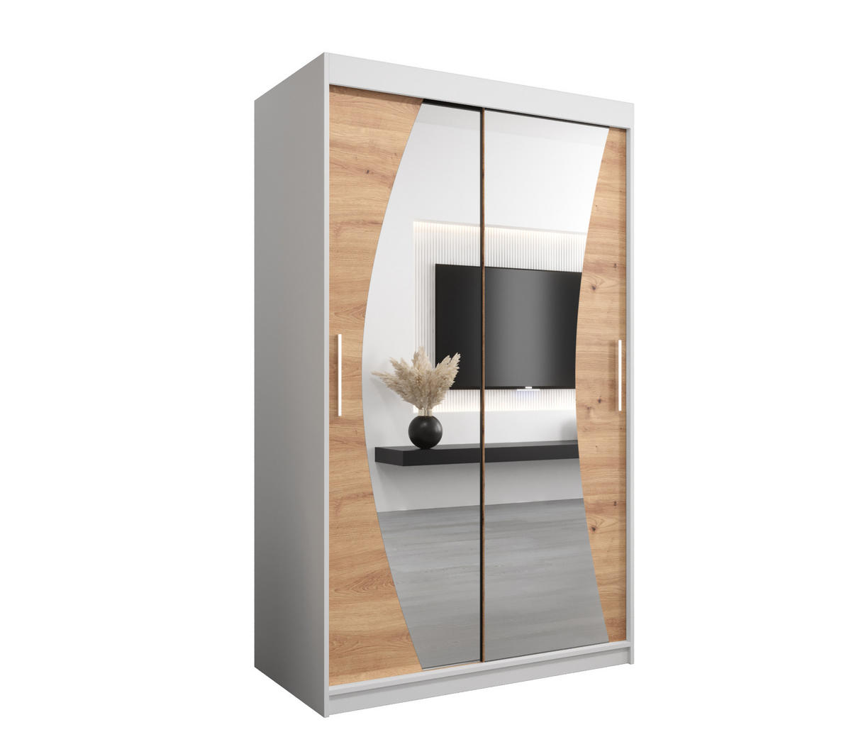 SCHWEBETÜRENSCHRANK 200/120/62 2-türig - Silberfarben/Eiche Artisan, Holz/Kunststoff (120/200/62cm) - Abiks Möbel