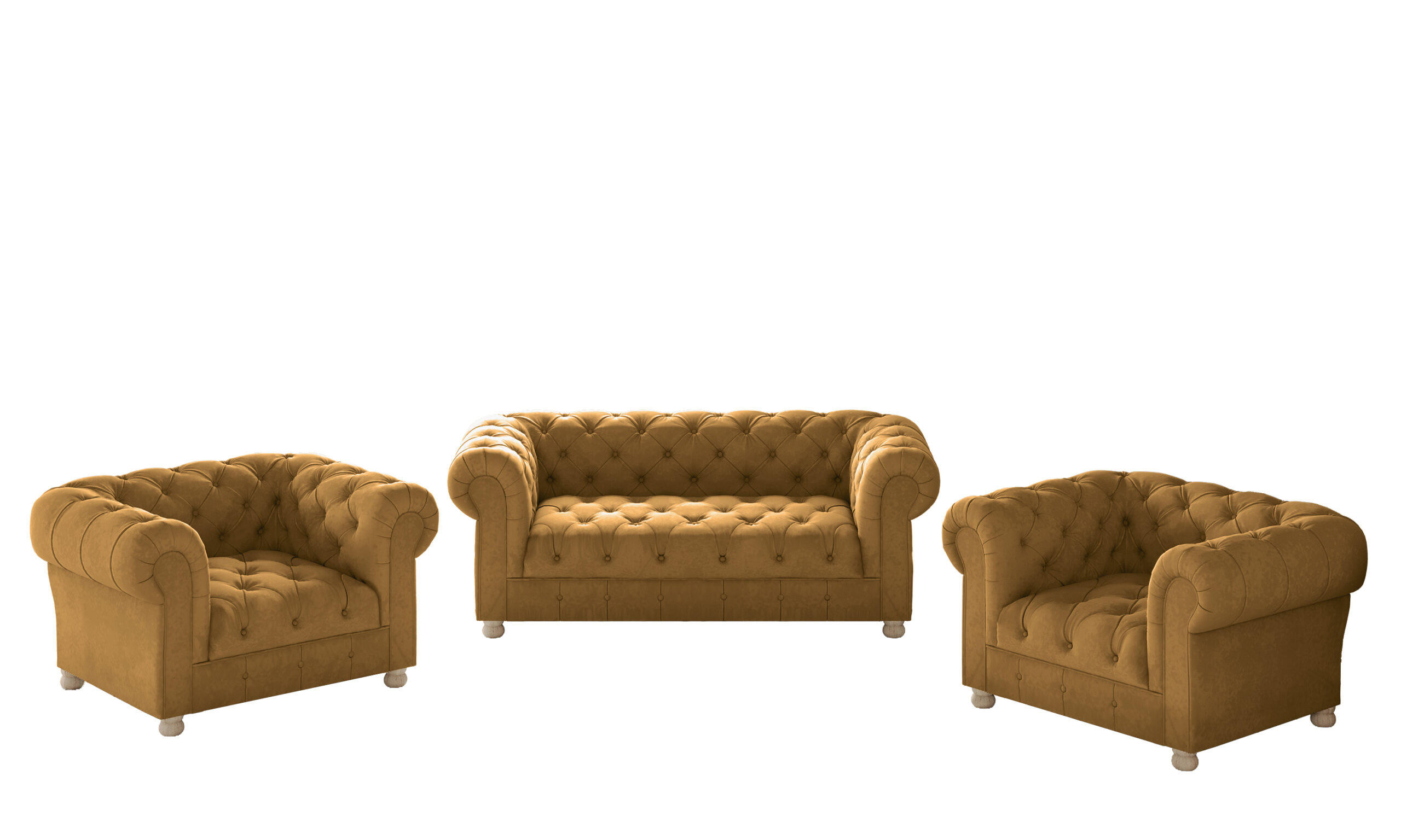 SITZGARNITUR CHESTERFIELD 2+1+1 Elegant Klassisch Schick Stoff Whisper Kupfer - Kupferfarben, Holz (152/77/90cm) - Kaiser Möbel