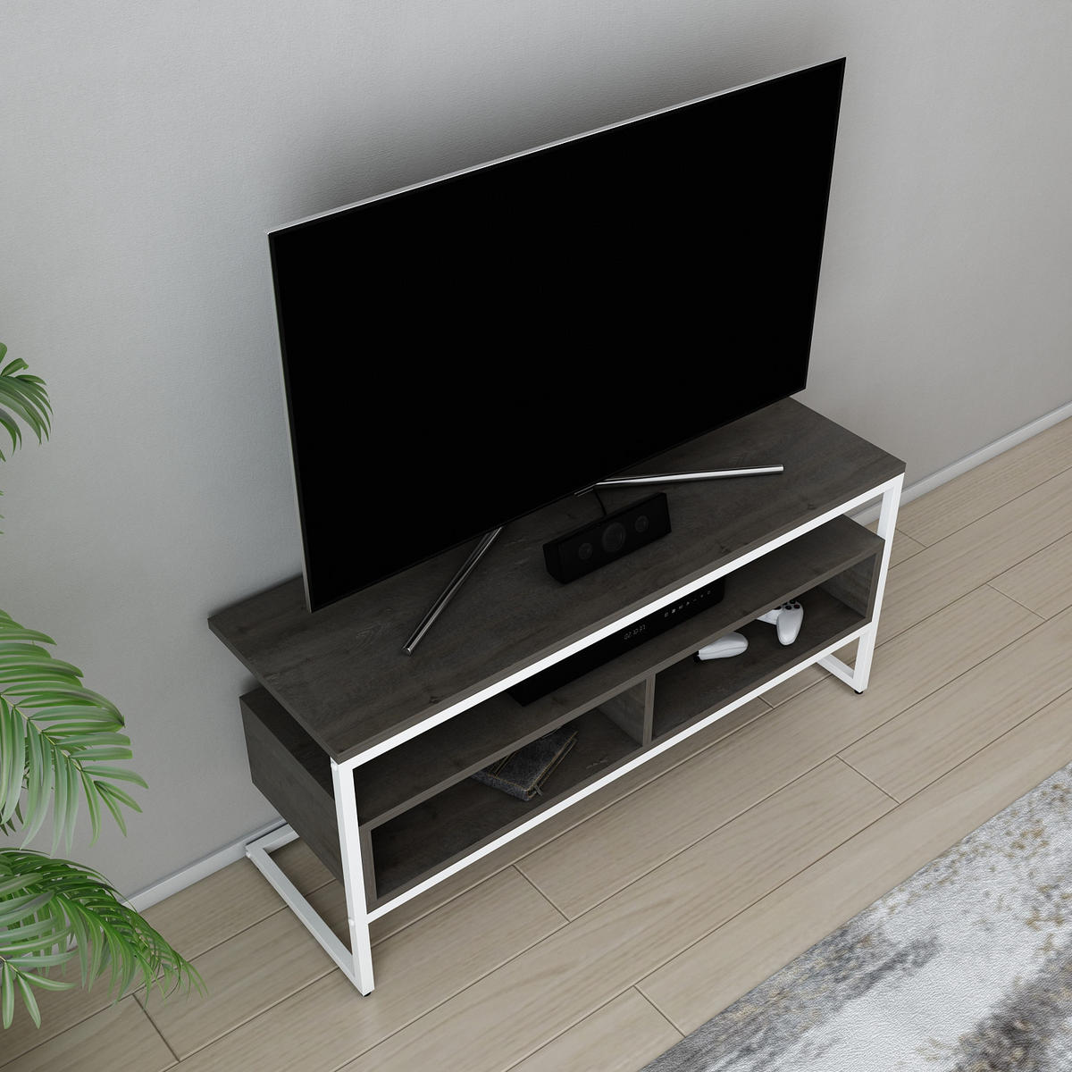 TV Unit Merrion Gold und Saphir Eiche - Dunkelbraun, Holzwerkstoff (111/51/35cm) - Decorotika