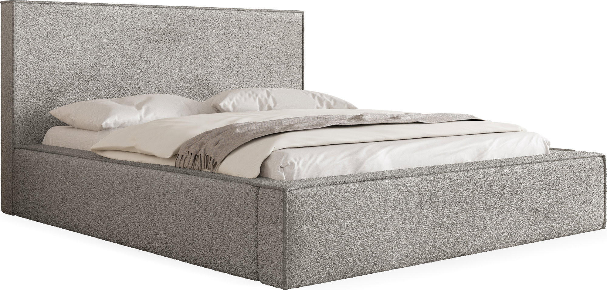 POLSTERBETT Terra mit Bettkasten, Grau Boucle 140x200 cm - Birkefarben/Hellgrau, Holzwerkstoff/Kunststoff (140/200cm) - WFL GROUP
