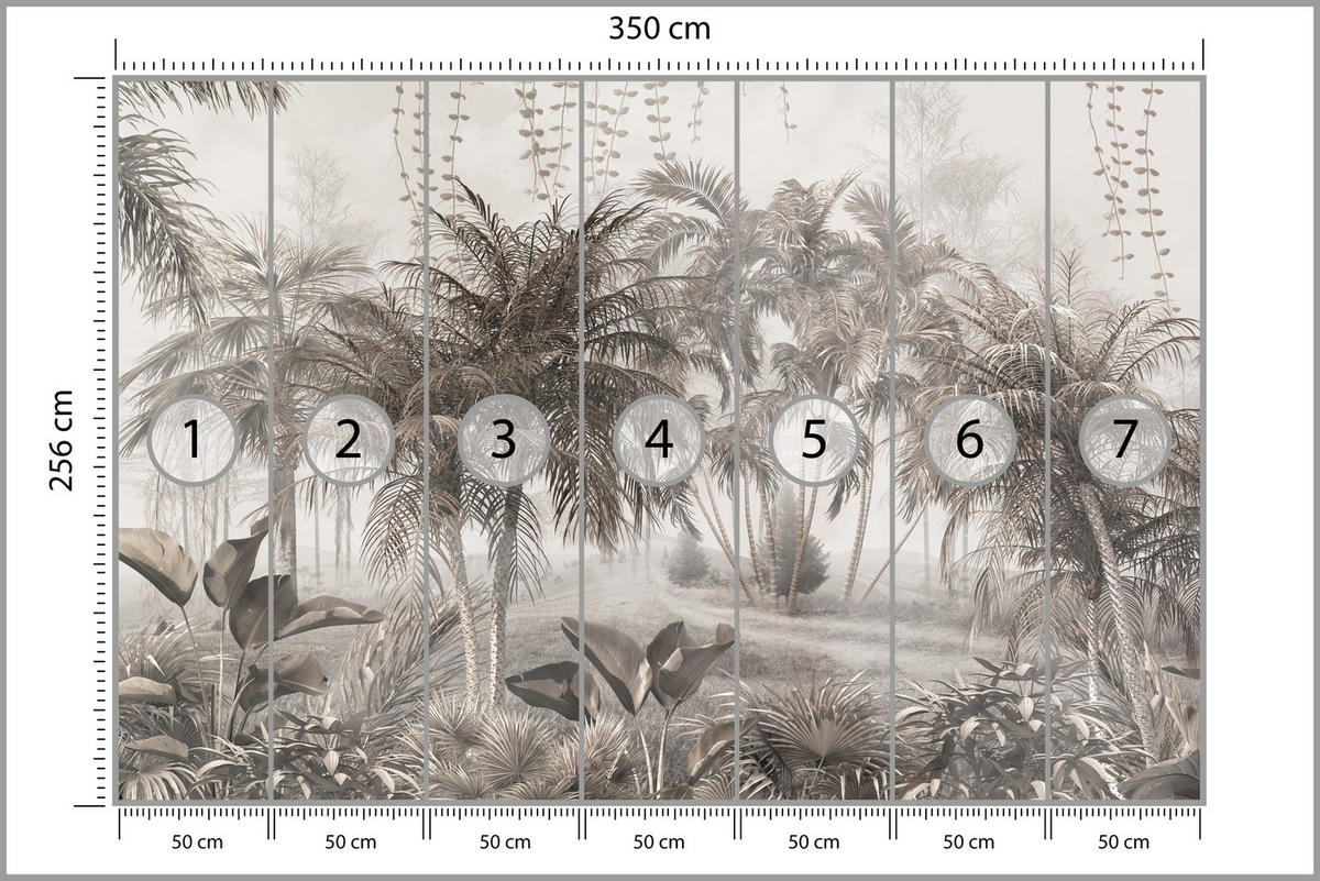 FOTOTAPETE für Büro Vintage Tropisch Dschungel Palmen Blätter 350x256 - Beige/Braun, Papier (350/256cm) - Muralo