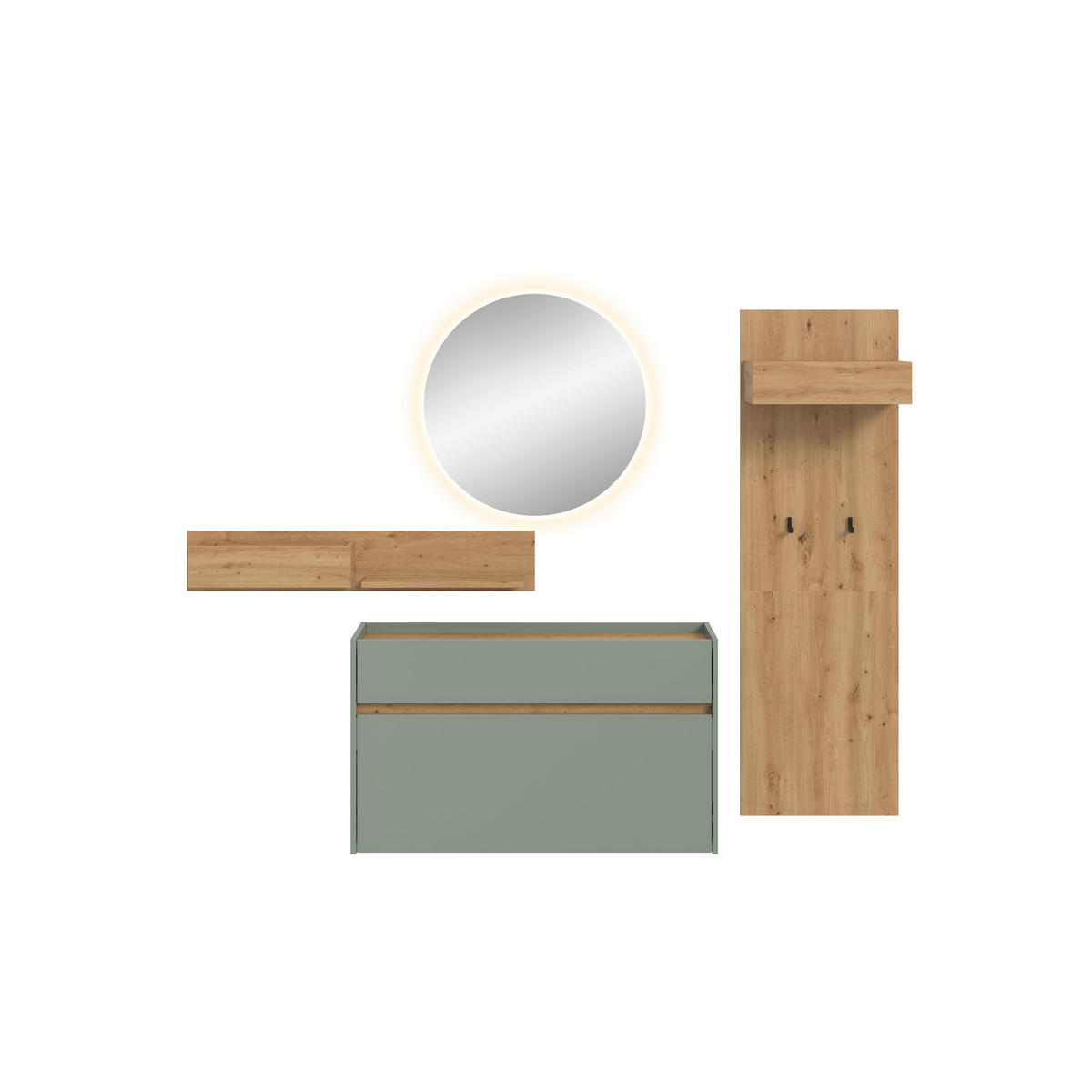 GARDEROBE Flow (B/H/T: ca. 205/197/32 cm) 4 tlg. in Salbei/Salbei - Salbeigrün, Holzwerkstoff (205/197/32cm) - Homes & Jones
