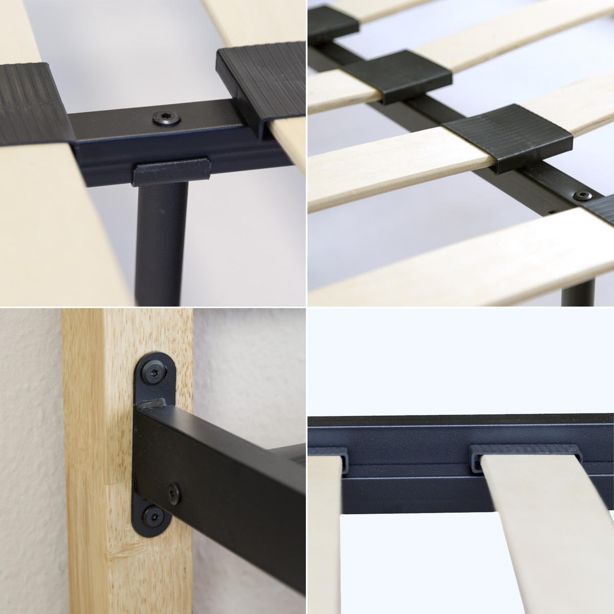 METALLBETT 160/200 cm in Schwarz Natur mit Lattenrost - Schwarz/Naturfarben, Metall (160/200cm) - Homestyle4u
