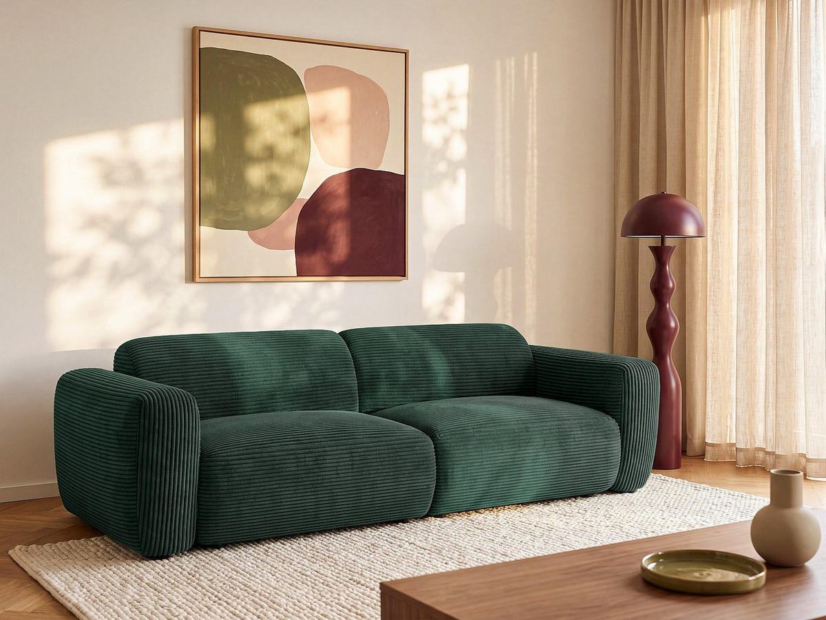 SOFA - 4 Personen - samt - grün Pogni - Grün, Textil (245/73/97cm) - Vente-Unique