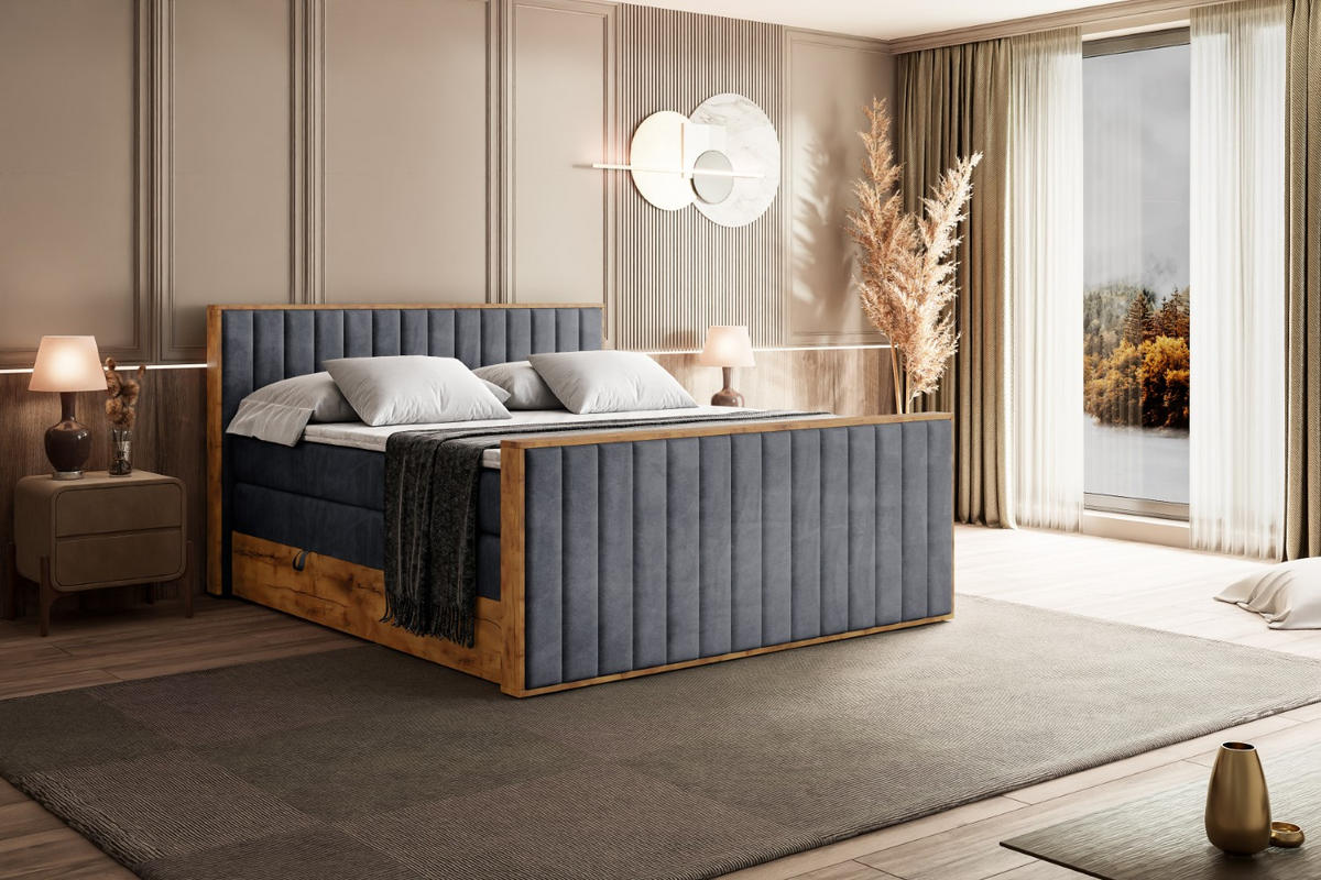 BOXSPRINGBETT mit Matratze H3|H4 und Lattenrost - LOLLI4-Z KING-160x200 - Dunkelgrau Casablanca - Dunkelgrau, Holzwerkstoff (160/200cm) - ALTDECOR