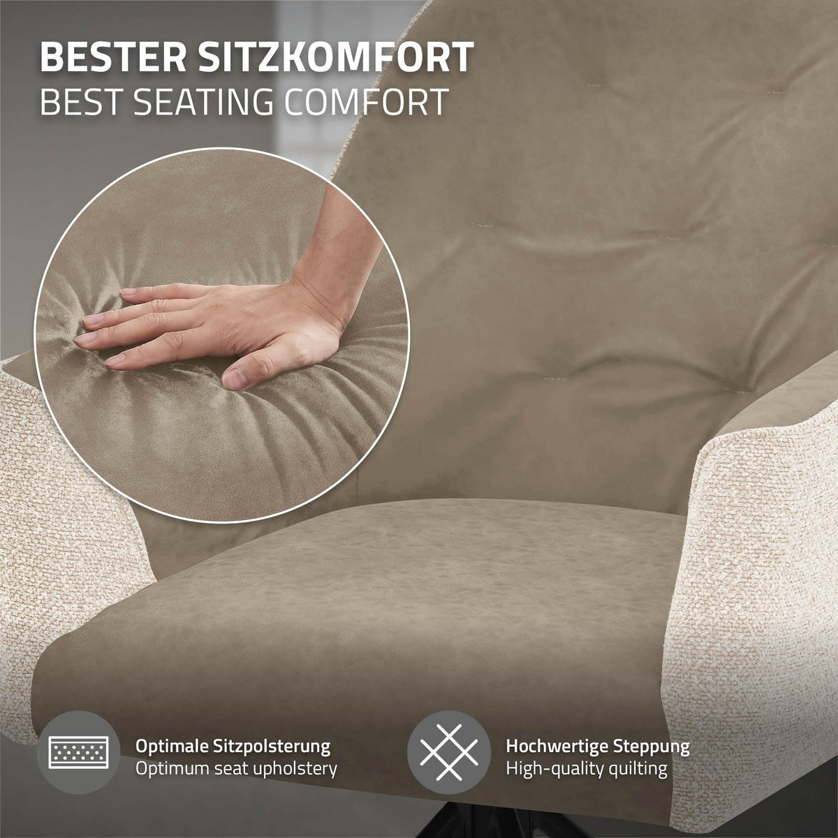 ESSZIMMERSTÜHLE 2er Set drehbar Küchenstühle gepolstert aus Webstoff-Kunstleder Beige - Beige/Schwarz, Textil/Metall (62/87/65cm) - ML-DESIGN