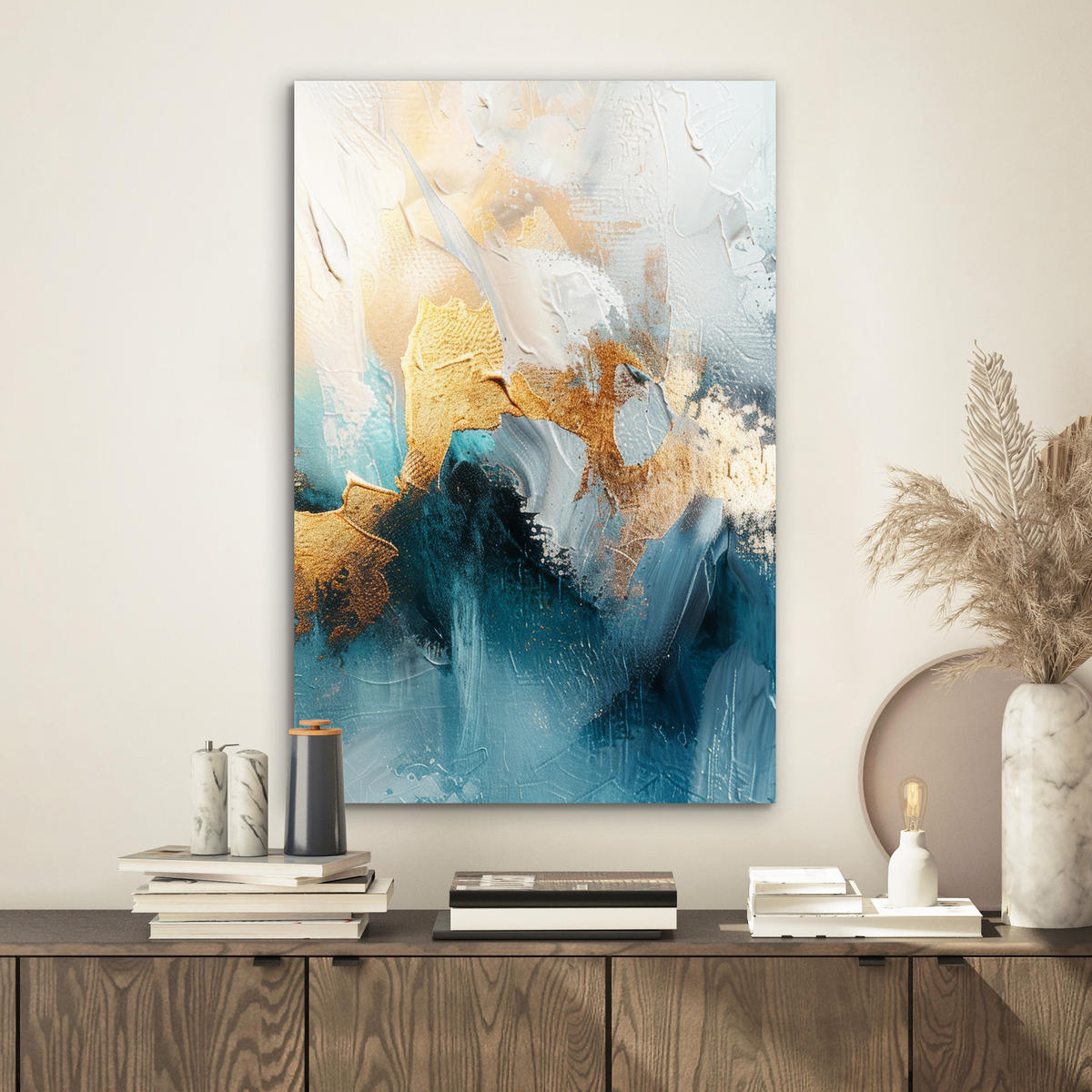 METALLBILD Abstrakt - Kunst - Gold - Blau 40x60 cm - Petrol, Metall (40/60cm) - MuchoWow