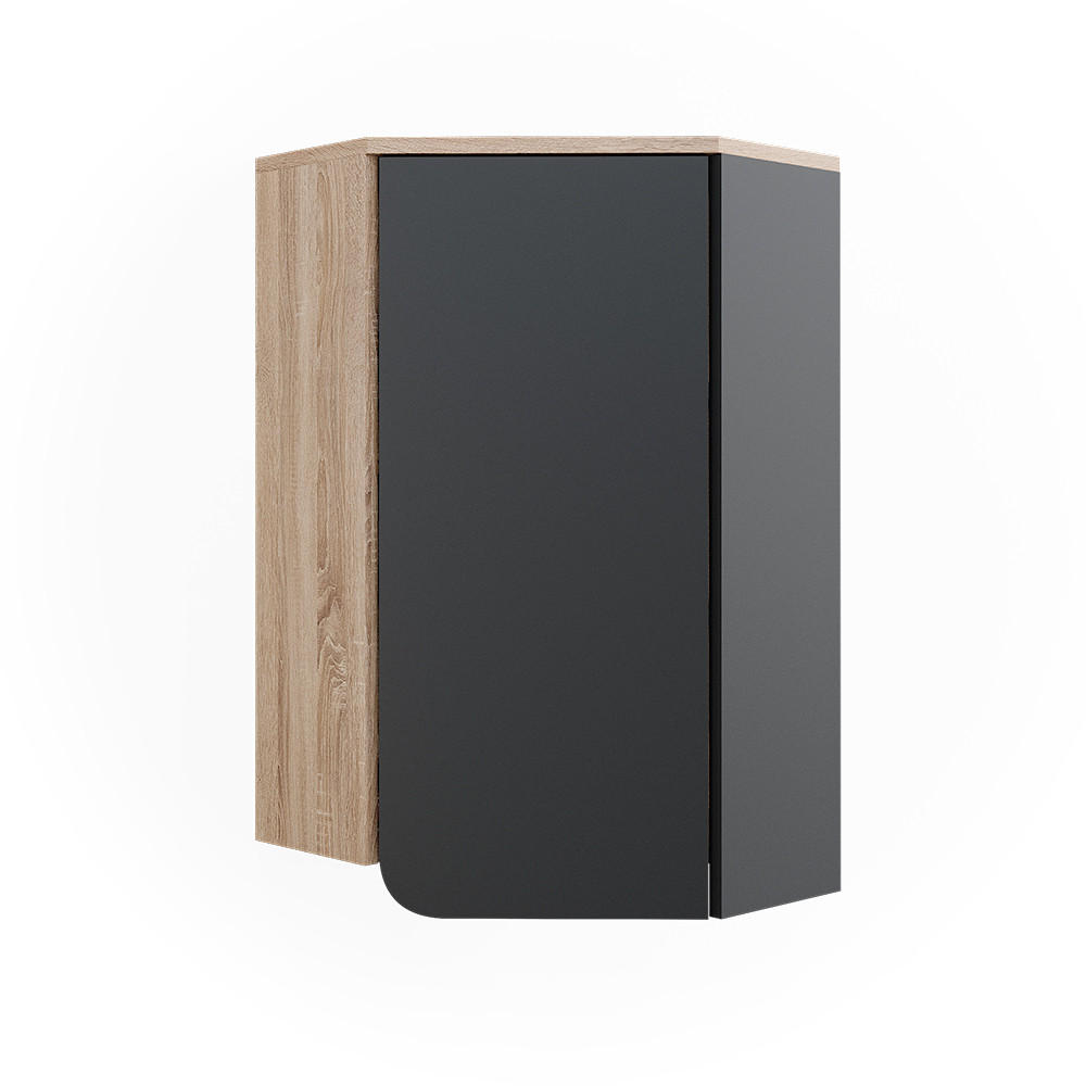 ECKHÄNGESCHRANK Karen Anthrazit 50 x 75 cm mit Tür und offenen Fächern - Anthrazit/Sonoma Eiche, Holzwerkstoff (42.4/75/42.4cm) - Vicco