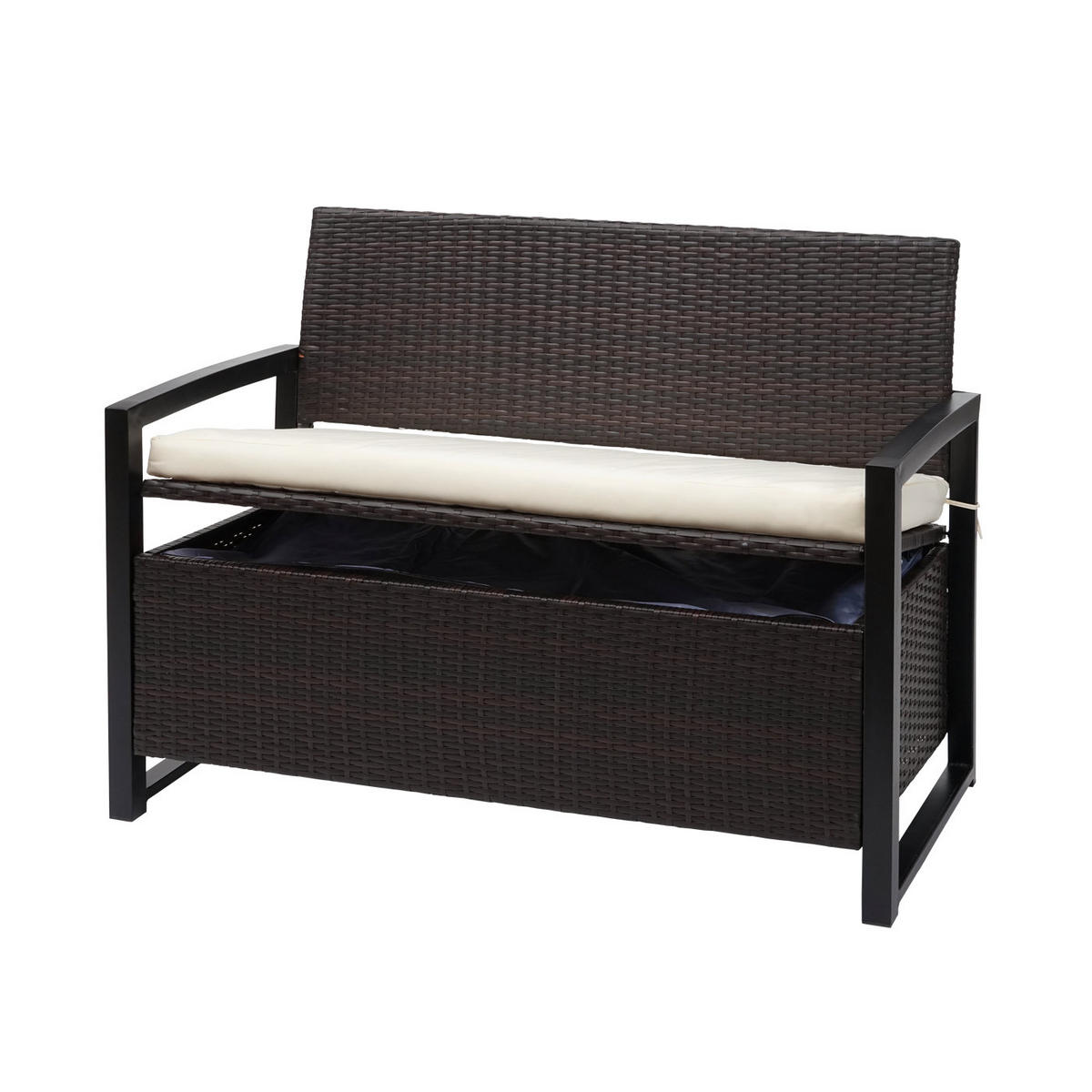 POLY-RATTAN 2ER SITZBANK Braun, Cremeweiß - Braun/Weiß, Kunststoff (117/87/57cm) - MCW