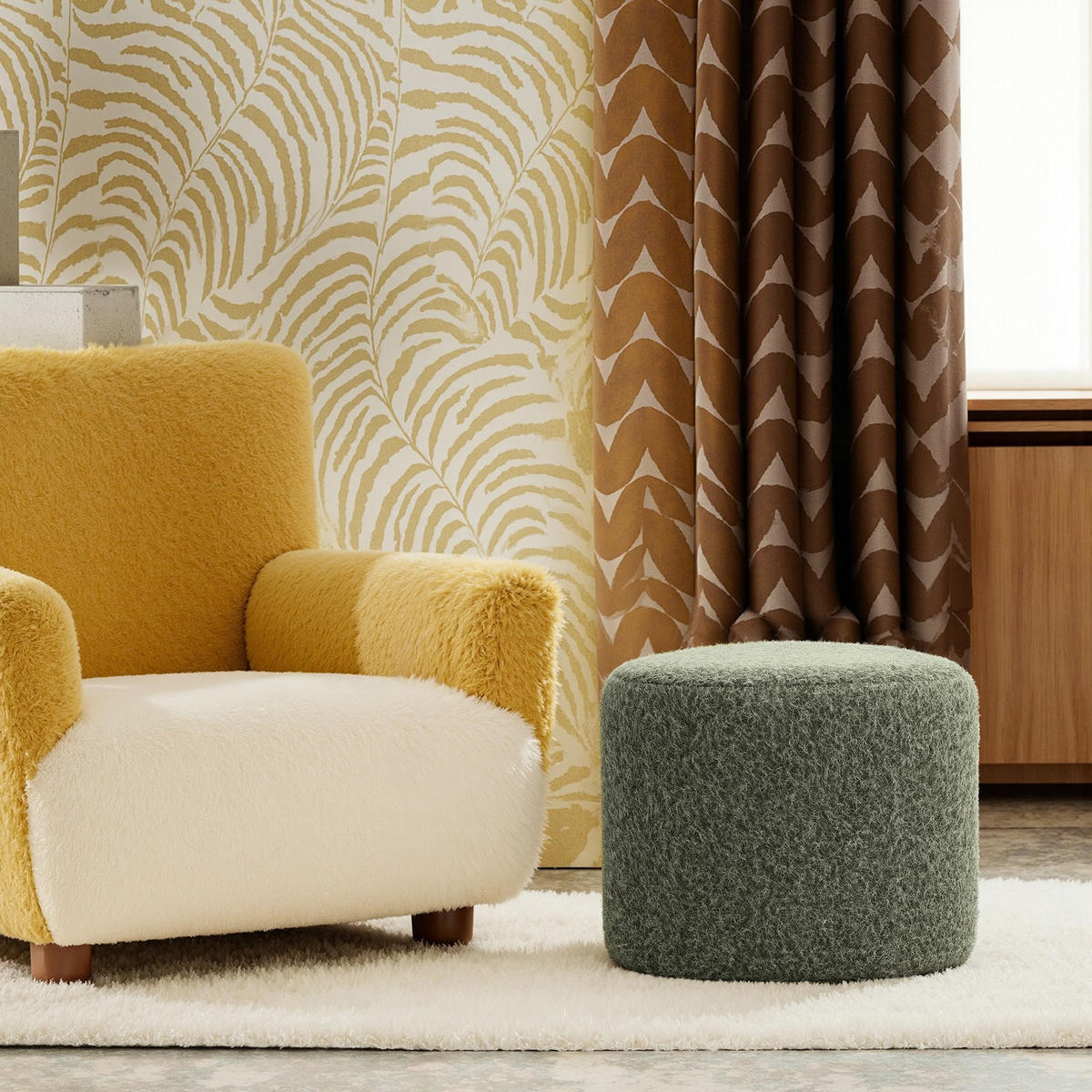 POUF, Thorny fabric / MDF, Grün - Grün, Holz (43/37.5/43cm) - Hometopia