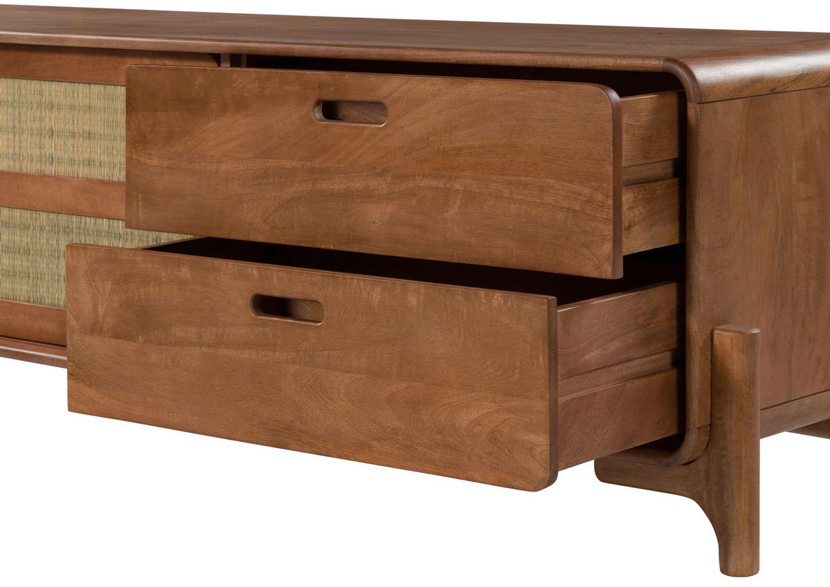 TV-BOARD Mango/Seegras 220x40x50 hellbraun lackiert MIZUMI #105 - Braun, Holz (220/50/40cm) - Massivmoebel24