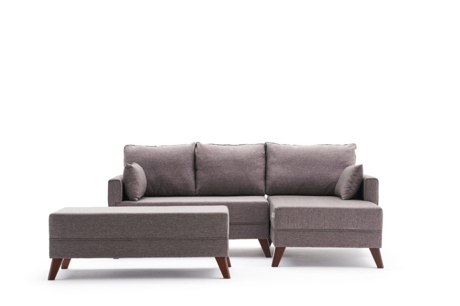ECKSOFA mit Hocker als Schlaffläche, perfekt für kleine Räume - Taupe/Walnussfarben, Holz/Kunststoff (140/205cm) - myHomelando