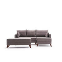 ECKSOFA mit Hocker als Schlaffläche, perfekt für kleine Räume - Taupe/Walnussfarben, Holz/Kunststoff (140/205cm) - myHomelando