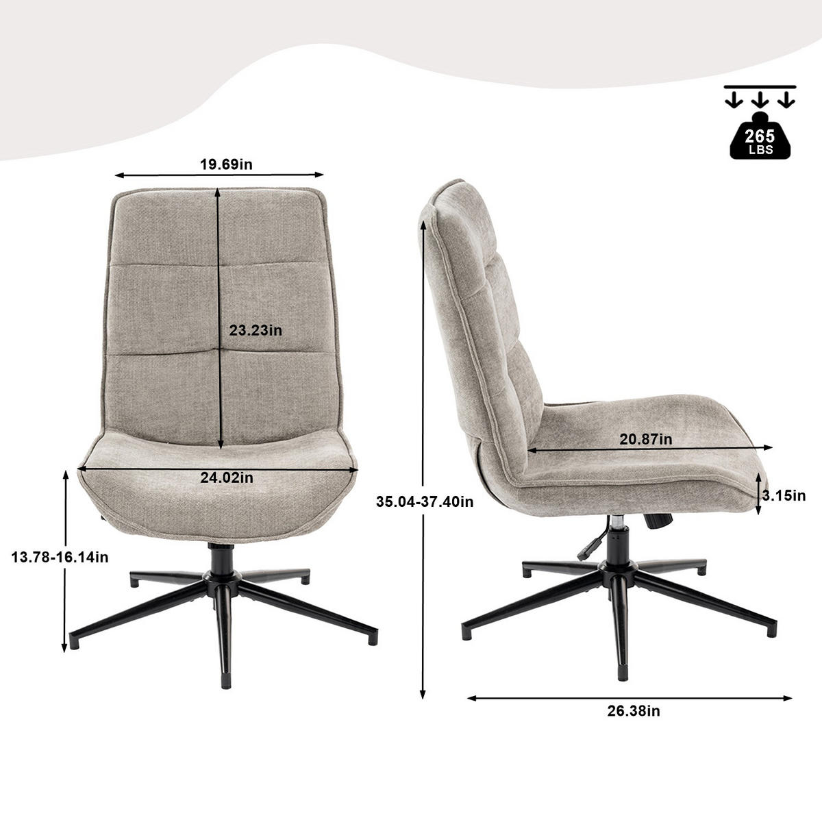 SESSEL 2er-Set, 360° drehbar, höhenverstellbar, ohne Armlehnen, Wildlederoptik, Grau - Grau, Textil (61/95/53cm) - Meubles Cosy