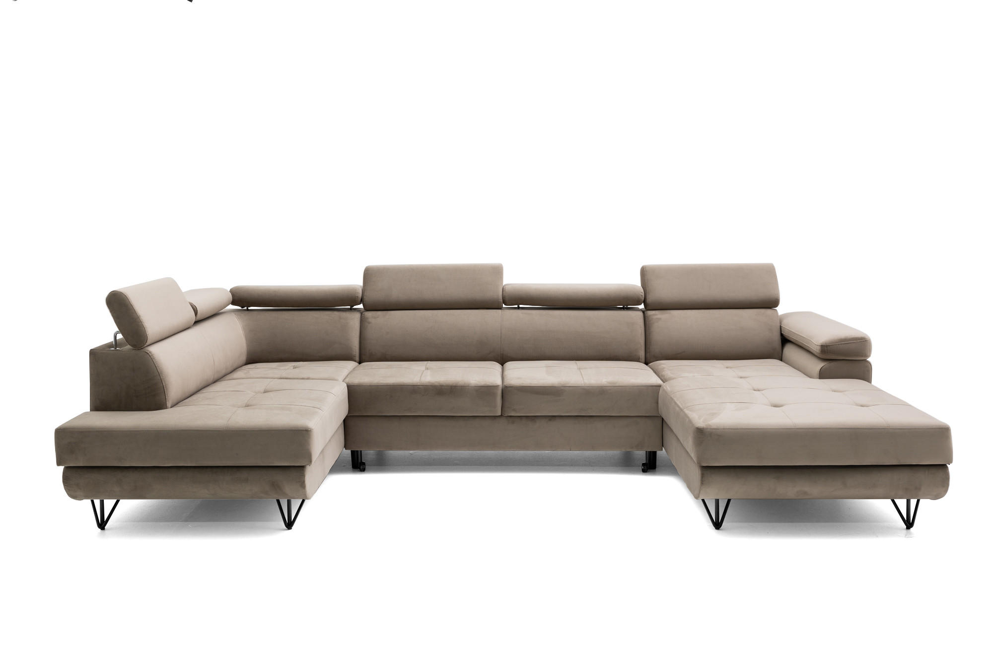 ECKSOFA U-Form JUNIOR U Links mit Schlaffunktion 128x254 Velours Beige - Beige/Schwarz, Holz/Textil (323/90/184cm) - Muffo